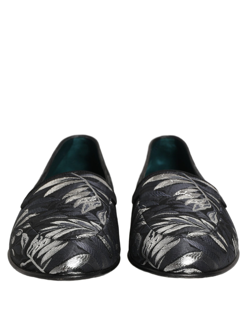 Chaussures loafers Dolce & Gabbana en cuir noir avec broderie de feuilles, élégantes et sophistiquées pour homme.