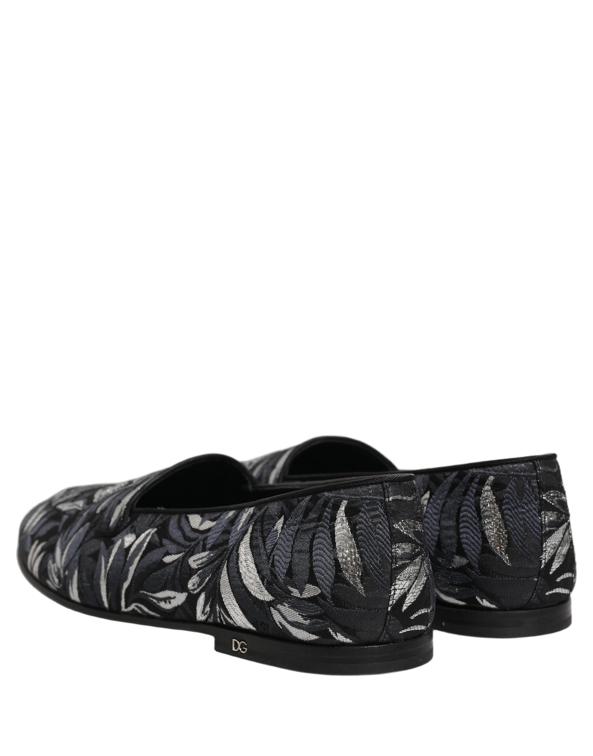 Chaussures mocassins Dolce & Gabbana pour homme avec broderie de feuilles noire, élégantes et sophistiquées.