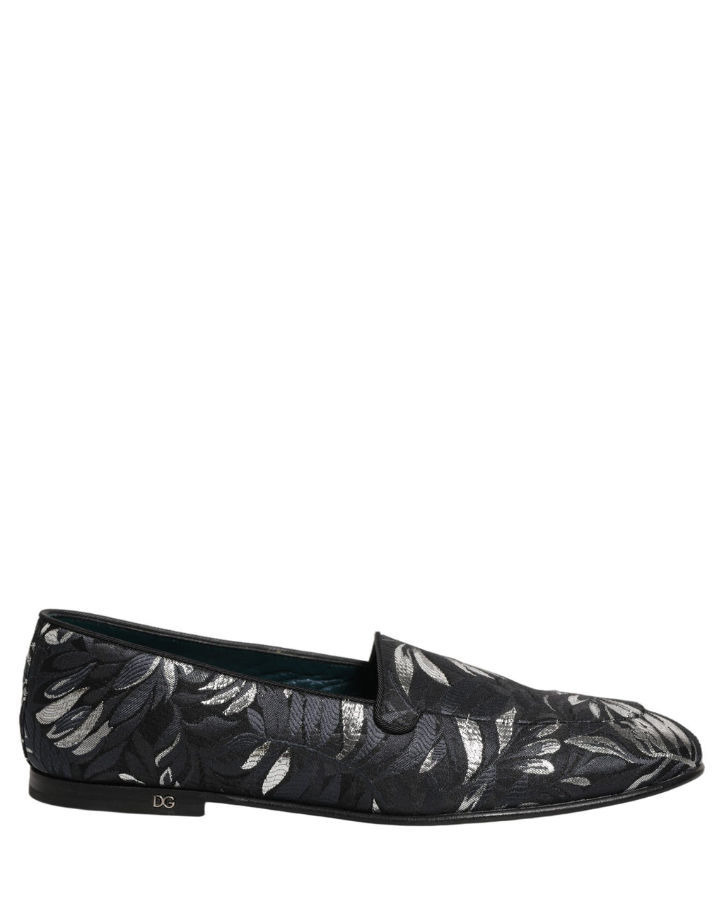 Chaussures loafers Dolce & Gabbana en cuir noir avec broderie feuillage, élégantes et sophistiquées pour homme.