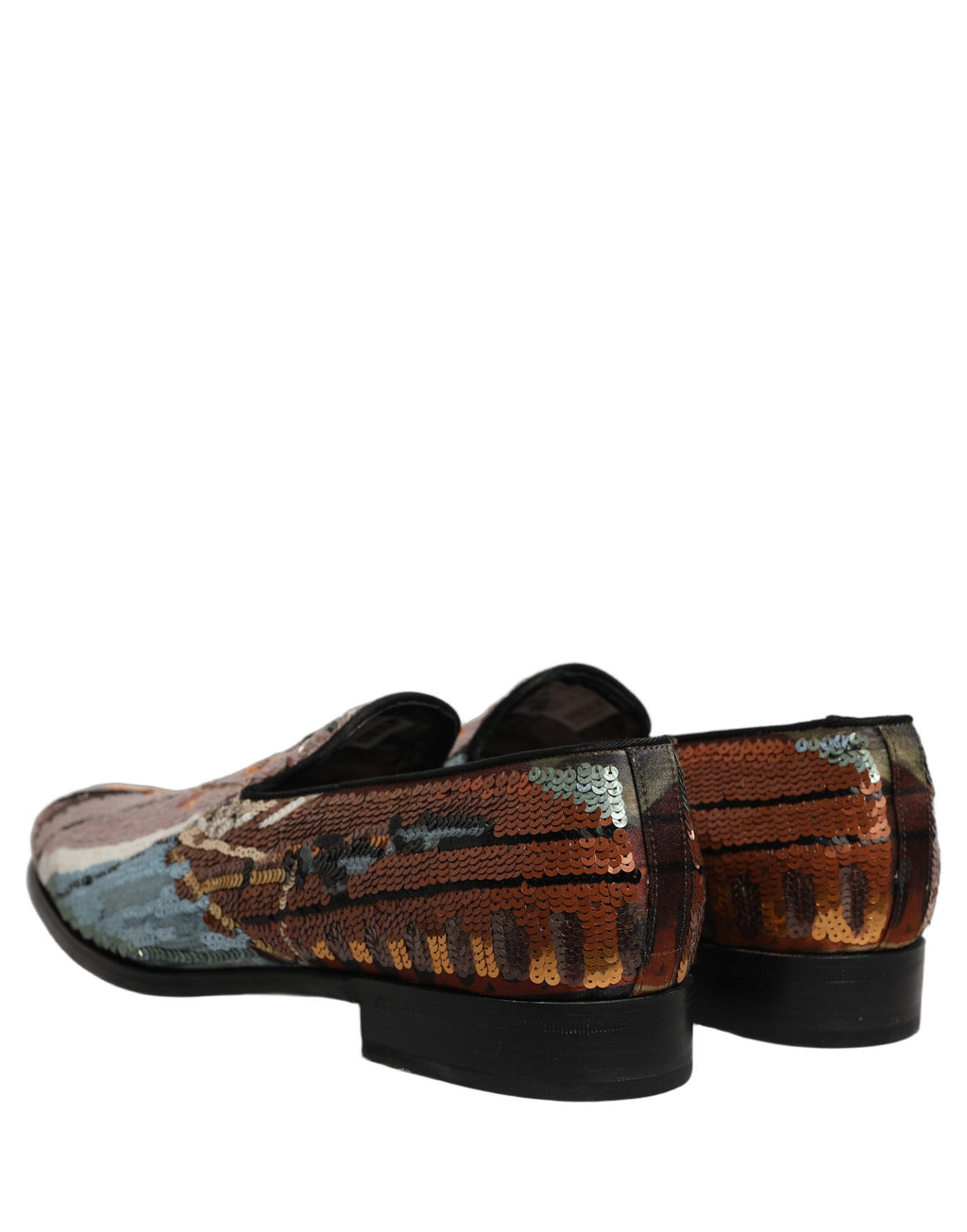 Chaussures Mocassins Dolce & Gabbana à sequins et broderies multicolores, chaussures élégantes en tissu brillant.