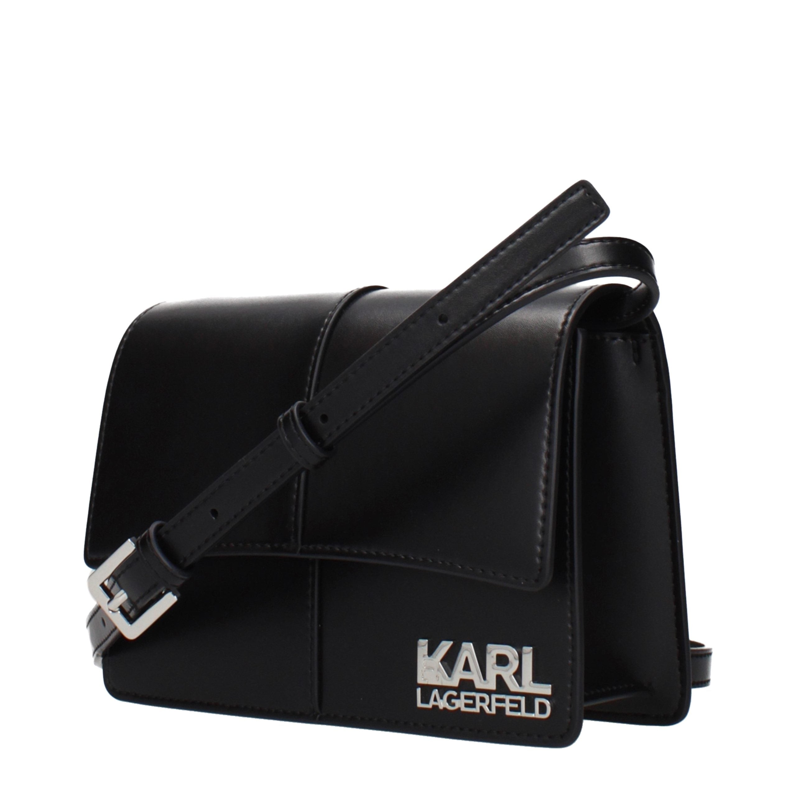 Sac à bandoulière en polyéthylène noir de Karl Lagerfeld, avec logo emblématique et design moderne.