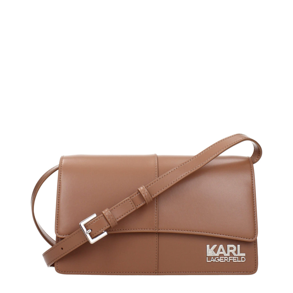 Sac bandoulière en polyéthylène marron de Karl Lagerfeld, style élégant et moderne, avec logo visible sur la surface.