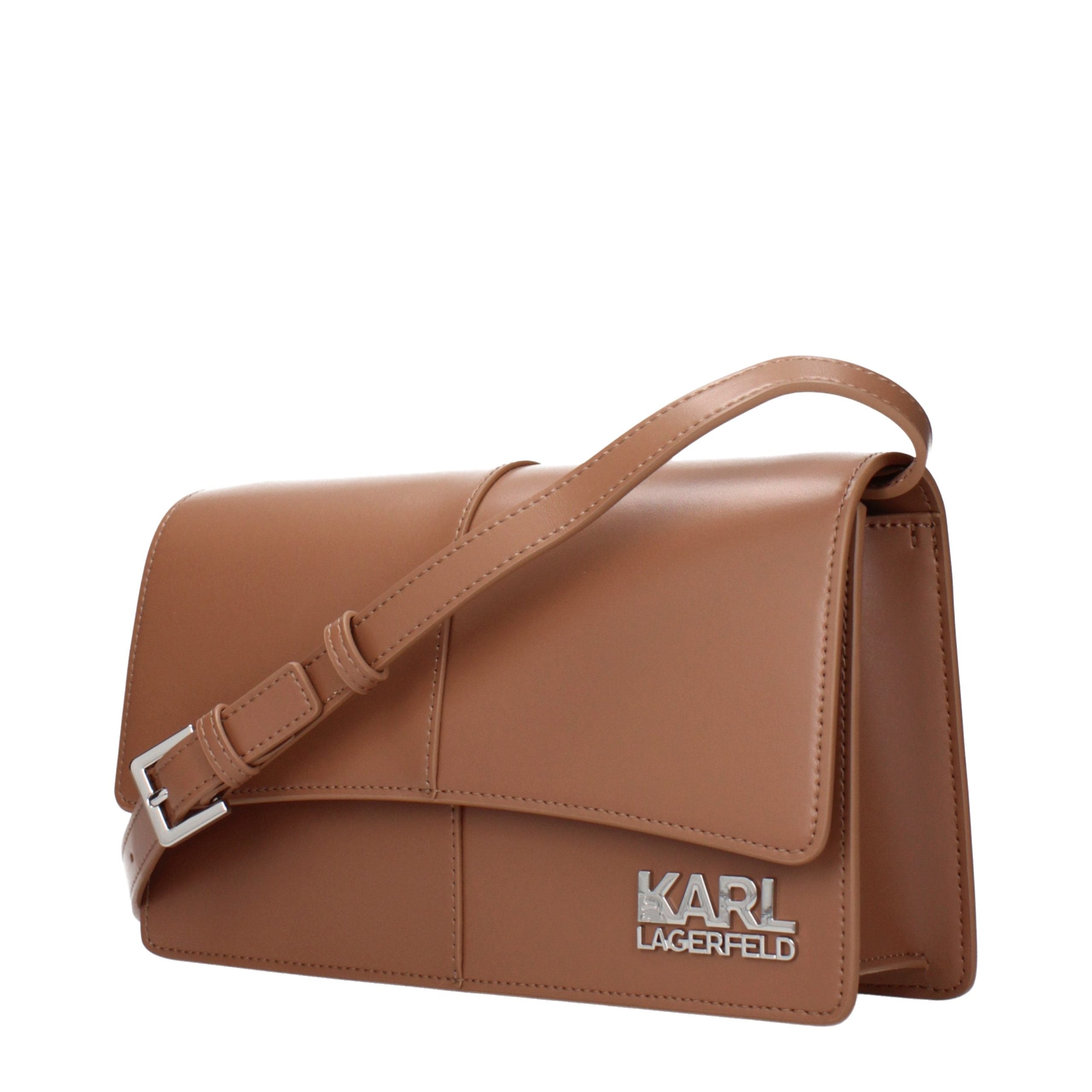 Sac bandoulière en polyéthylène marron de Karl Lagerfeld, avec logo visible, finition élégante et design moderne.