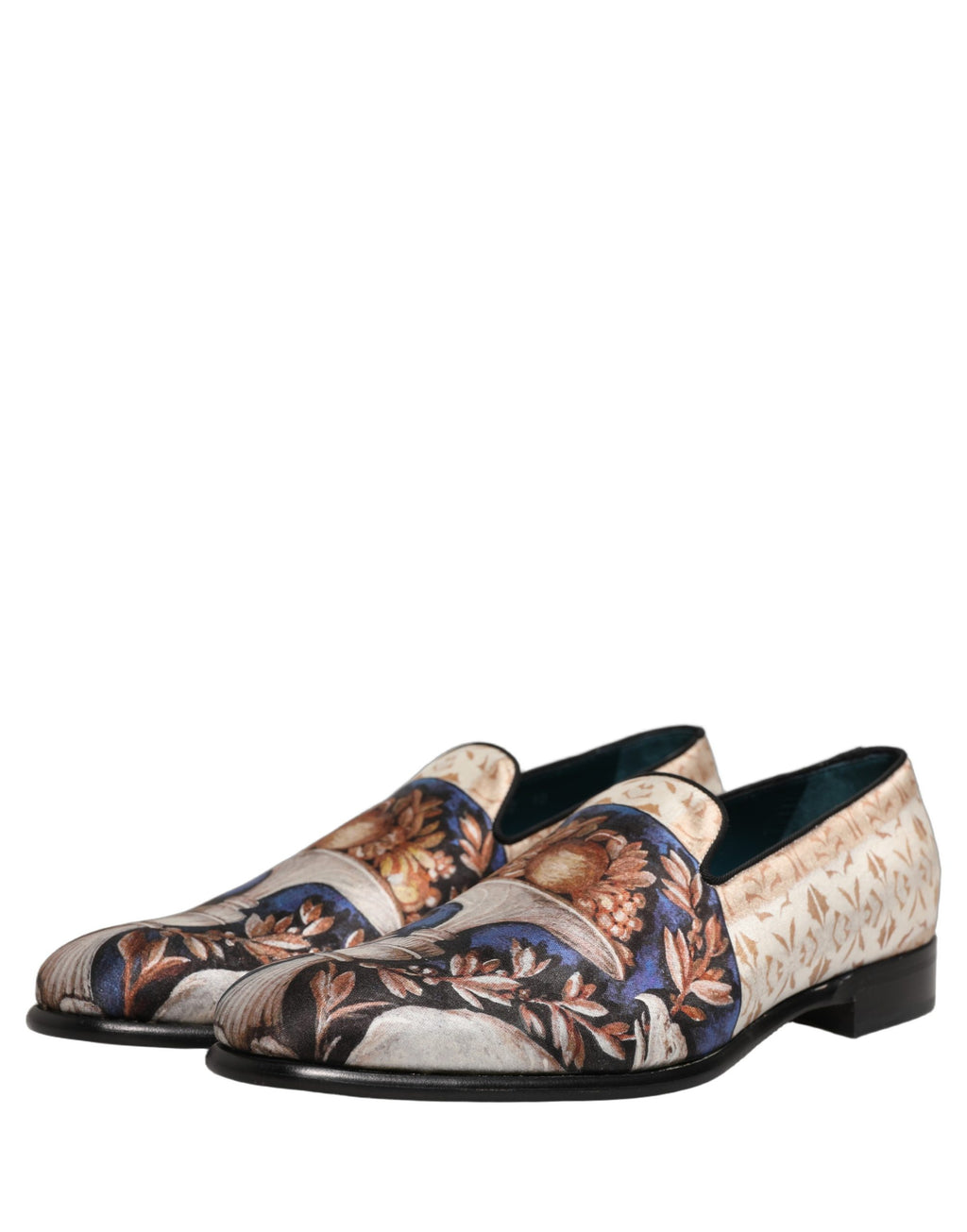 Chaussures Dolce & Gabbana loafers en velours avec imprimé fruit multicolore, design élégant et coloré.