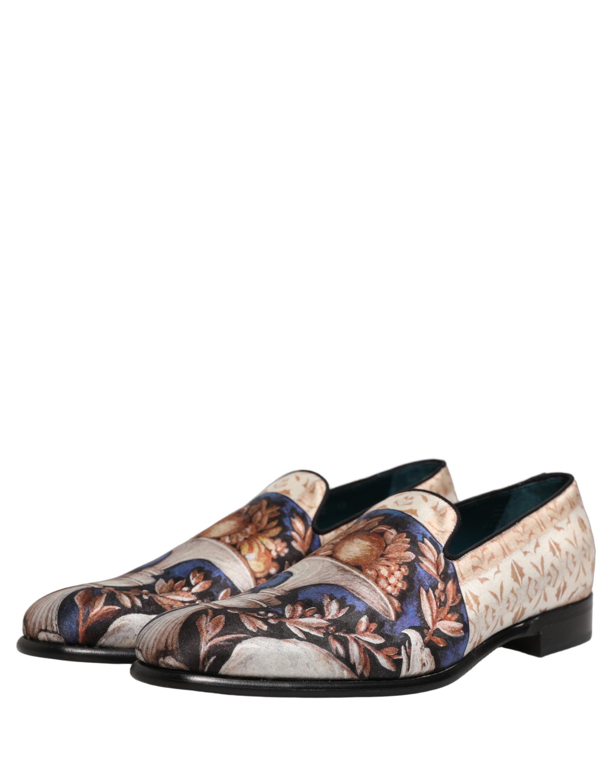 Chaussures Dolce & Gabbana loafers en velours avec imprimé fruit multicolore, design élégant et coloré.