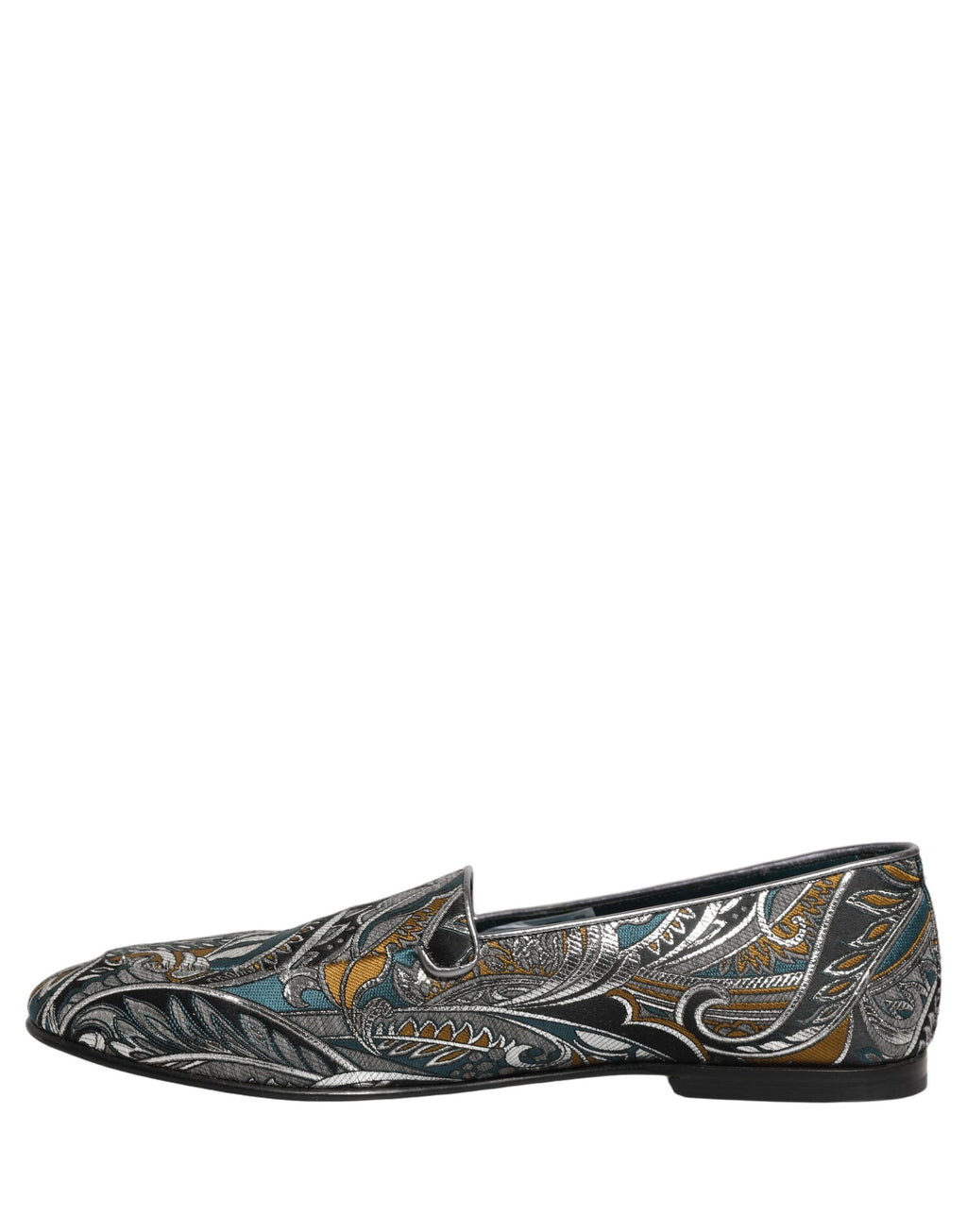 Chaussures mocassins homme Dolce & Gabbana en brocart multicolore à motif cachemire paisley, élégantes et colorées.