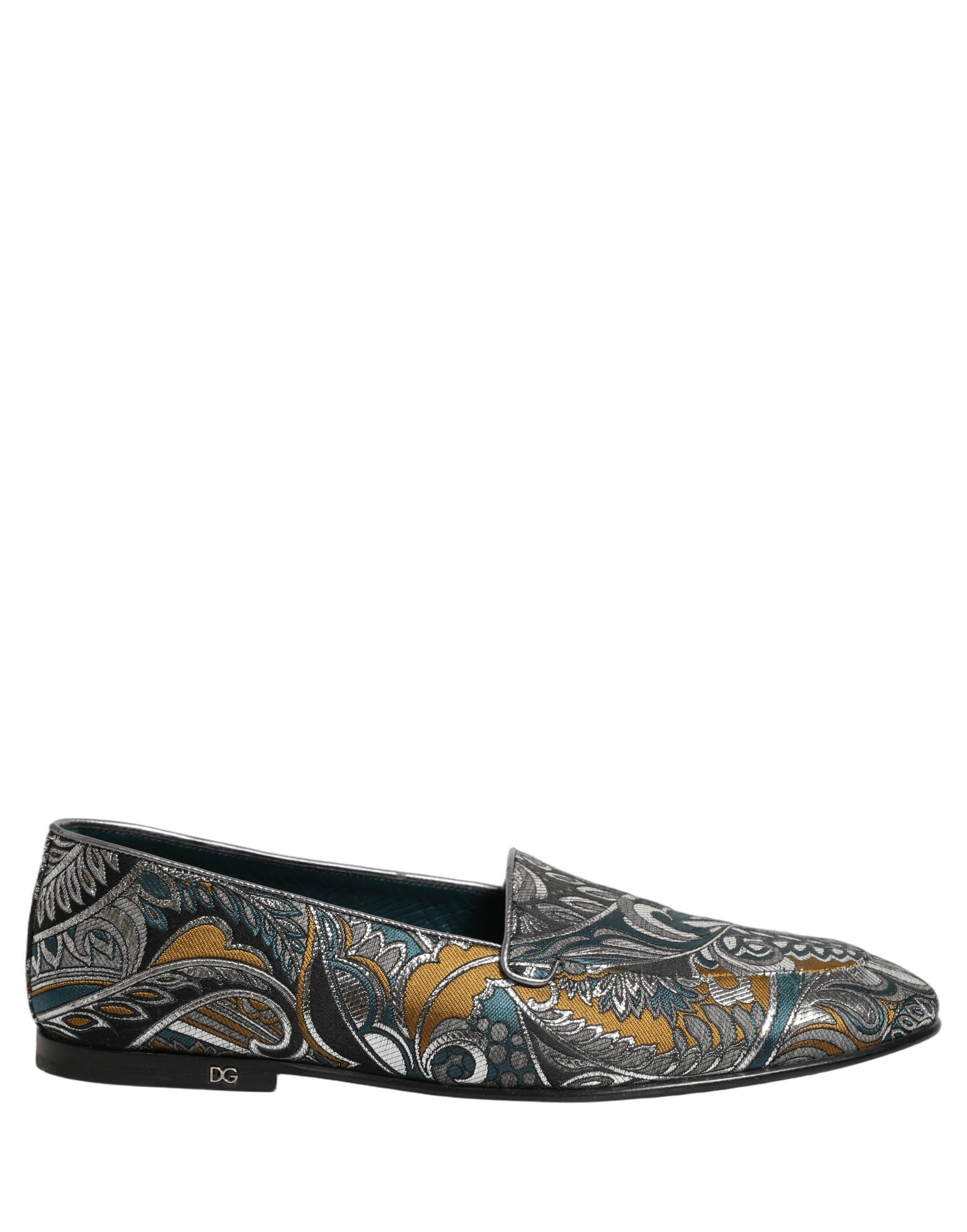 Chaussures mocassins pour homme Dolce & Gabbana en brocart multicolore à motif cachemire, élégantes et sophistiquées.
