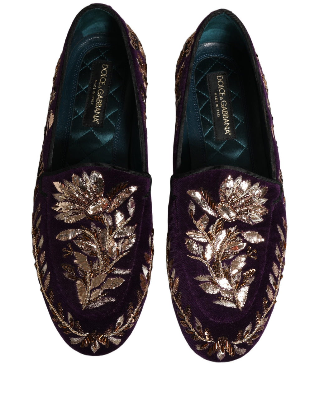Mocassins Dolce & Gabbana Violet Velvet avec broderie florale et détails en velours, élégants et sophistiqués pour femme