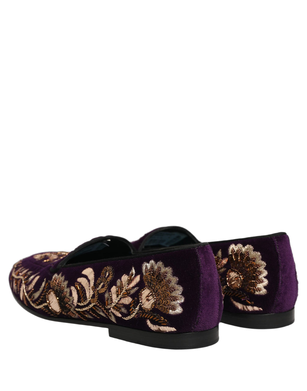 Chaussures mocassins Dolce & Gabbana Violet Velvet avec broderie florale, élégantes et confortables pour femmes.
