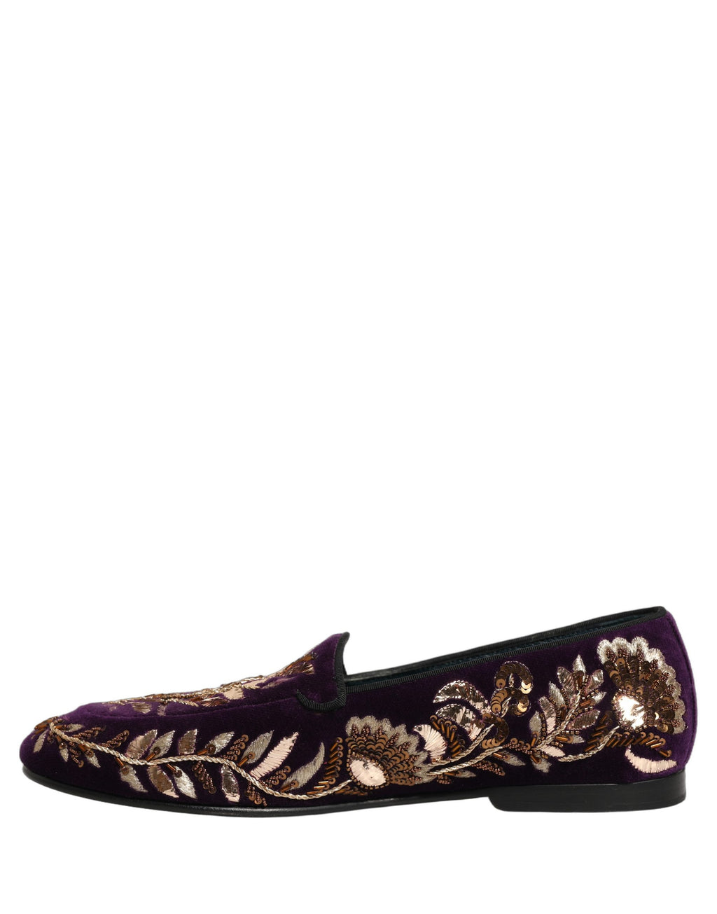 Chaussures loafers Dolce & Gabbana Violet Velvet avec broderie florale élégante et détail en velours violet.