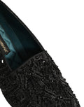 Chaussures loafers Dolce & Gabbana en velours noir avec broderies élégantes, mode chic et sophistiquée.