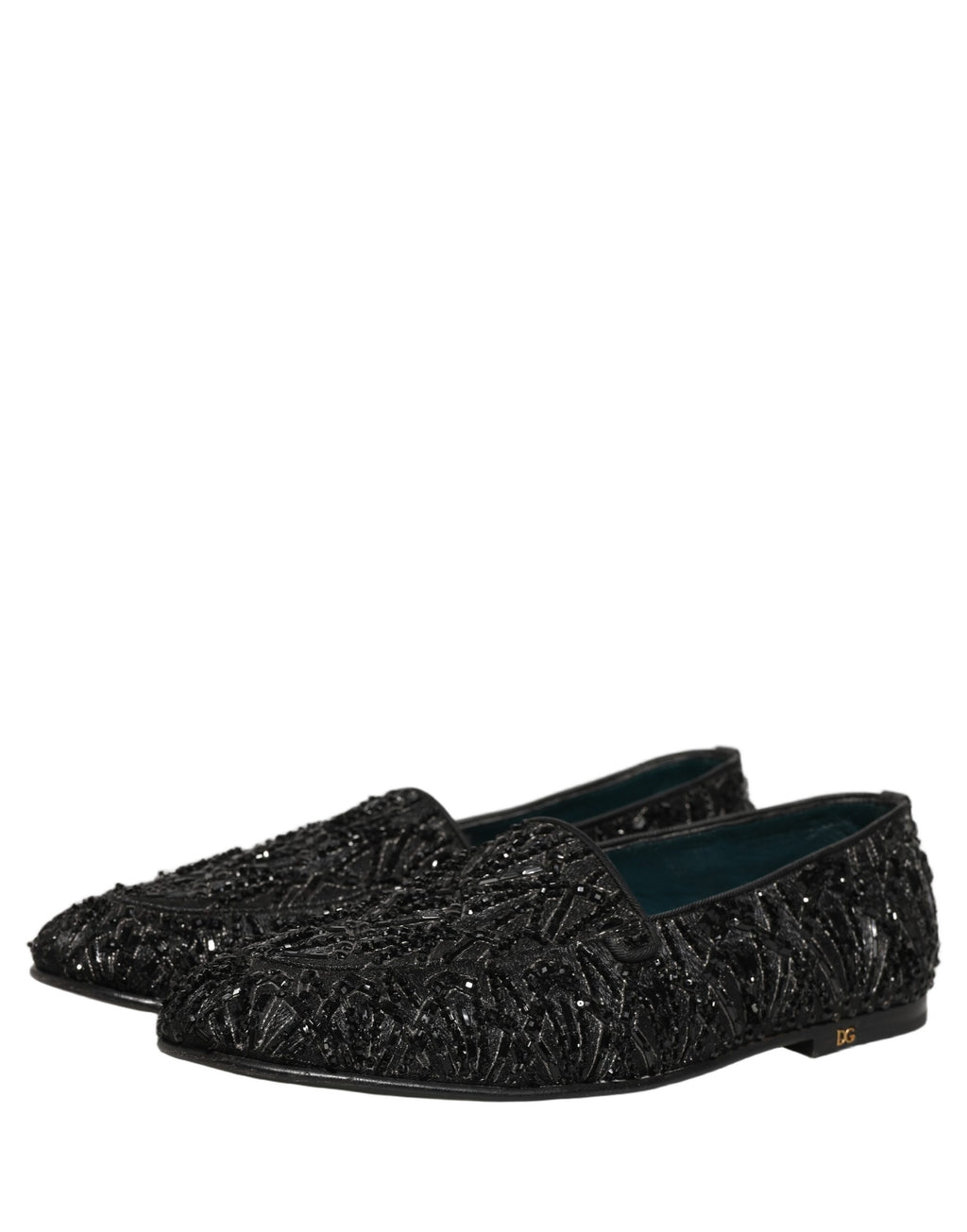 Chaussures loafers Dolce & Gabbana en velours noir avec broderies élégantes, pour un style sophistiqué et tendance.