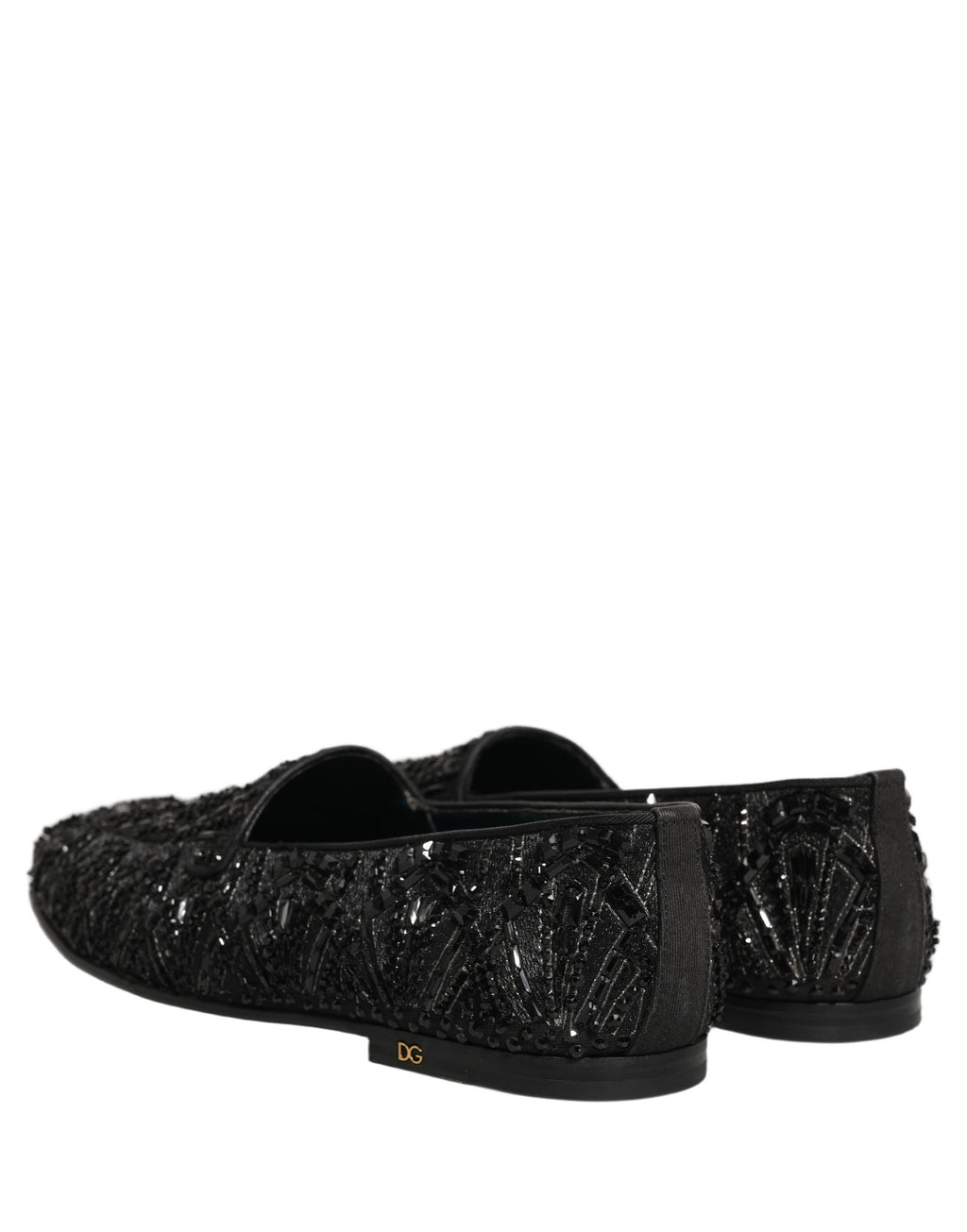 Chaussures loafers en velours noir Dolce & Gabbana avec broderies élégantes, style sophistiqué et finition raffinée.