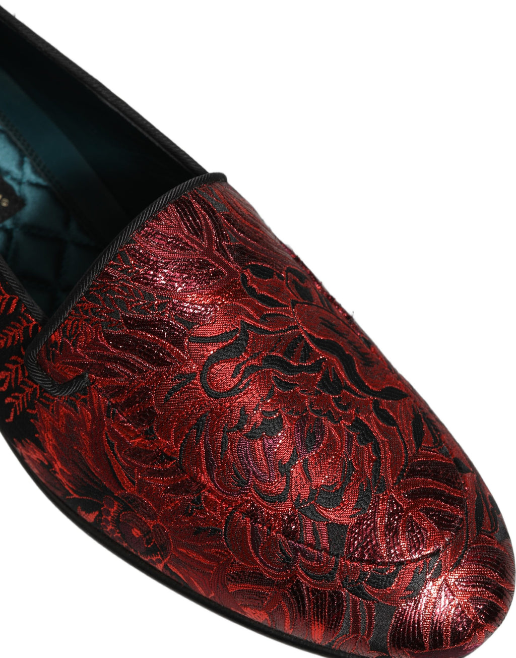 Chaussures mocassins Dolce & Gabbana en jacquard floral rouge, slip-on élégants pour femme.