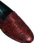 Chaussures mocassins Dolce & Gabbana en jacquard floral rouge, slip-on élégants pour femme.