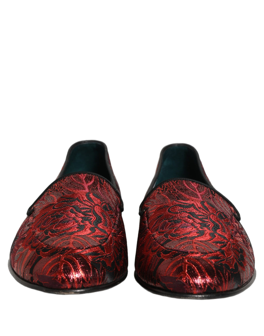 Chaussures slip-on Dolce & Gabbana en jacquard floral rouge, loafers élégants en tissu avec design sophistiqué.