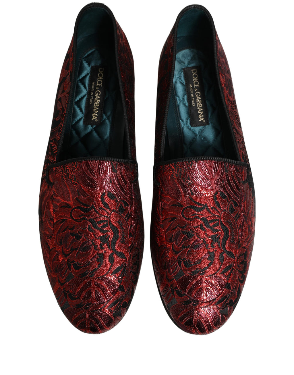 Chaussures Dolce & Gabbana en jacquard floral rouge, mocassins slip-on élégants et confortables, pour un style sophistiqué.
