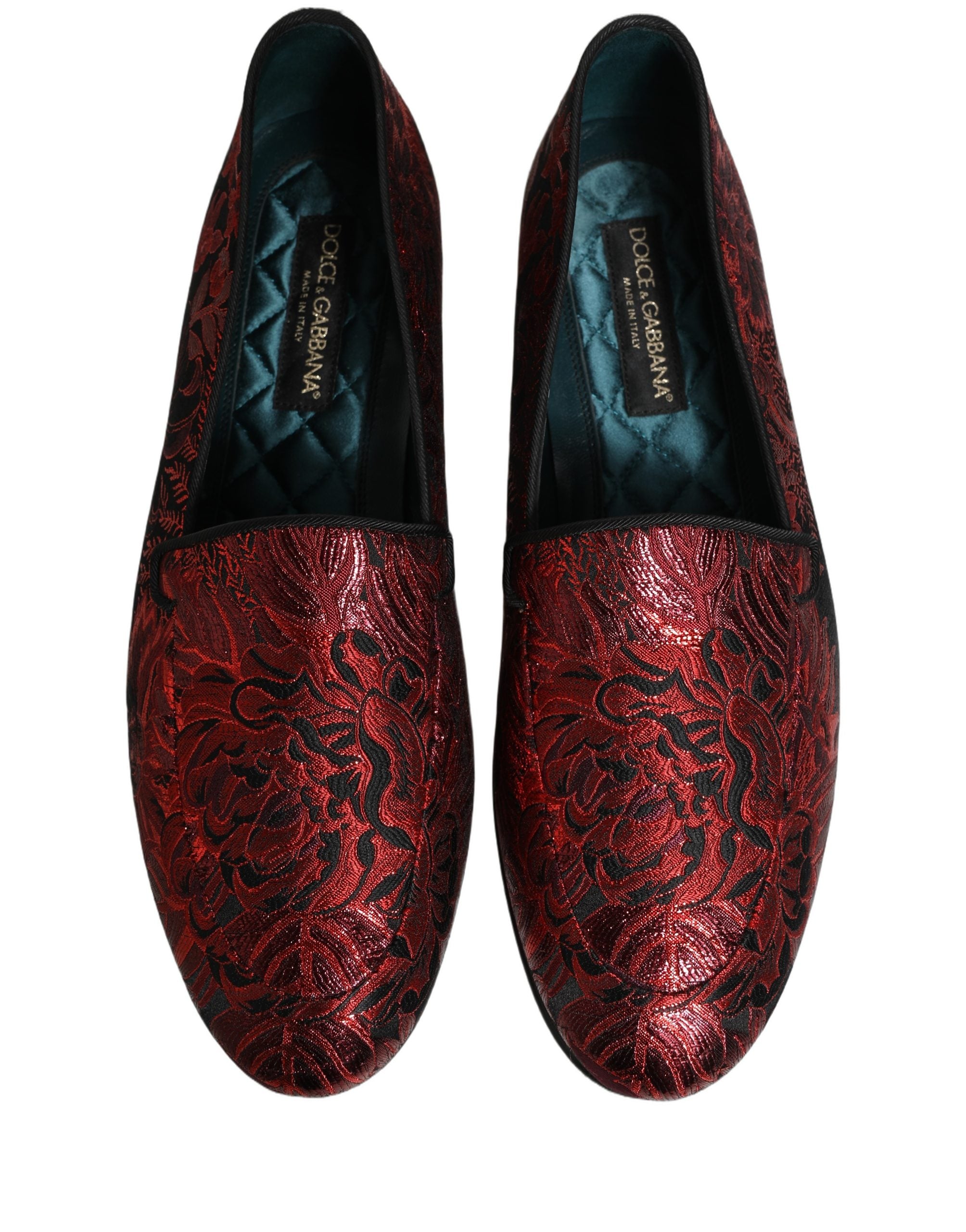 Chaussures Dolce & Gabbana en jacquard floral rouge, mocassins slip-on élégants et confortables, pour un style sophistiqué.