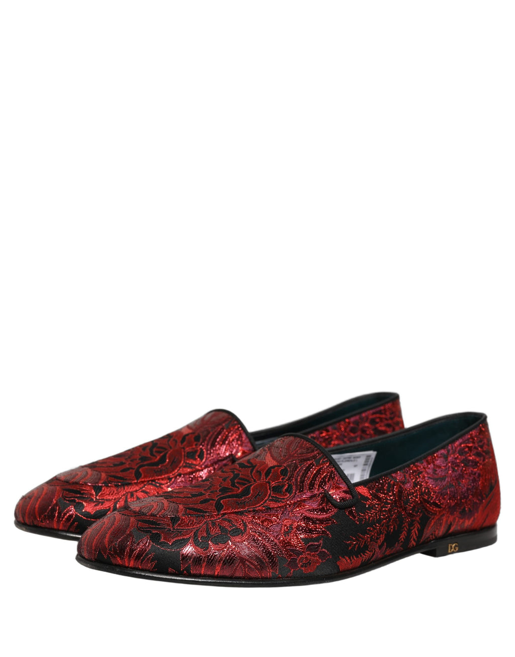 Chaussures mocassins Dolce & Gabbana rouge à fleurs en jacquard, slip-on élégants et confortables.