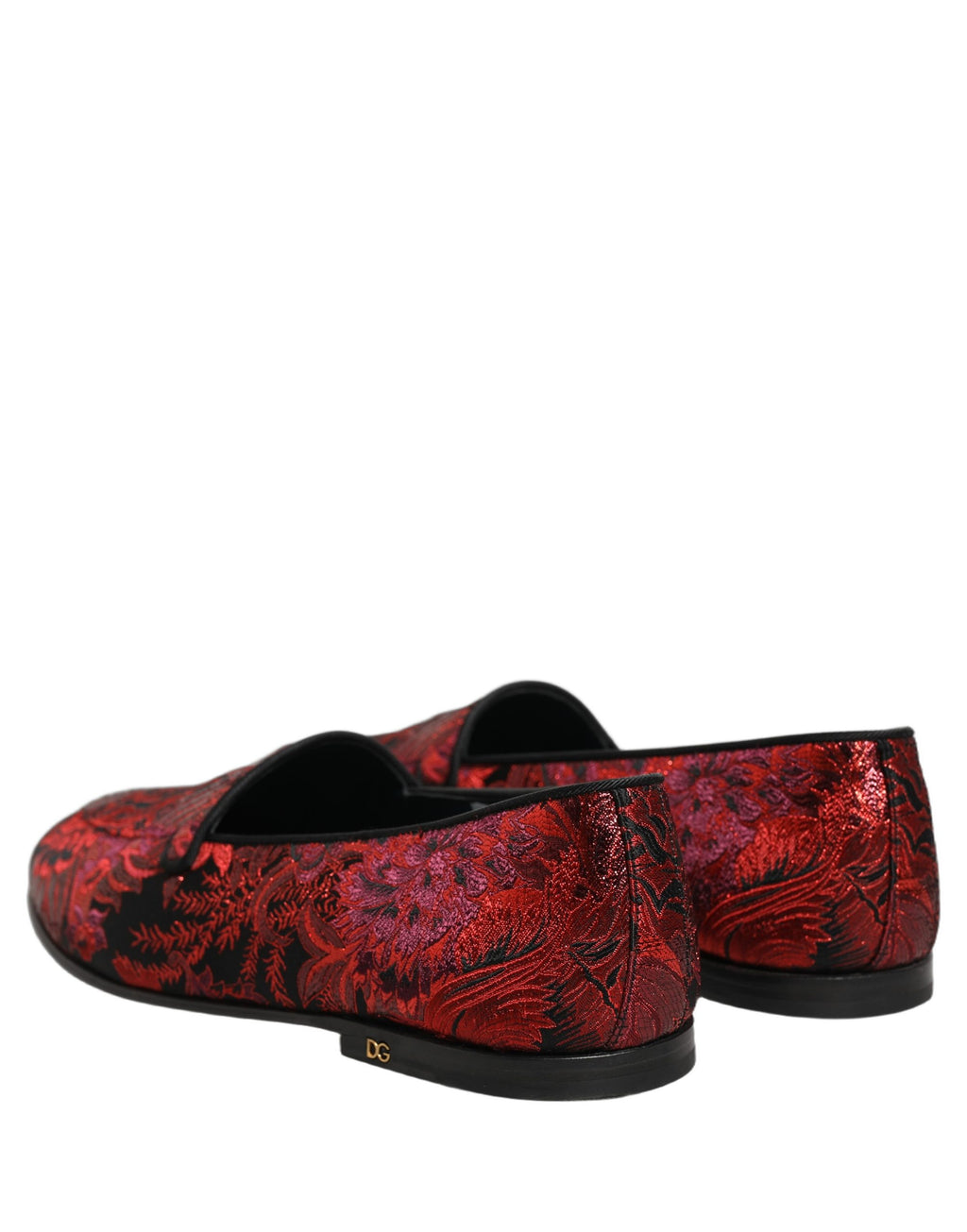 Chaussures Dolce & Gabbana mocassins slip-on en jacquard fleuri rouge, style élégant et confort pour femmes.