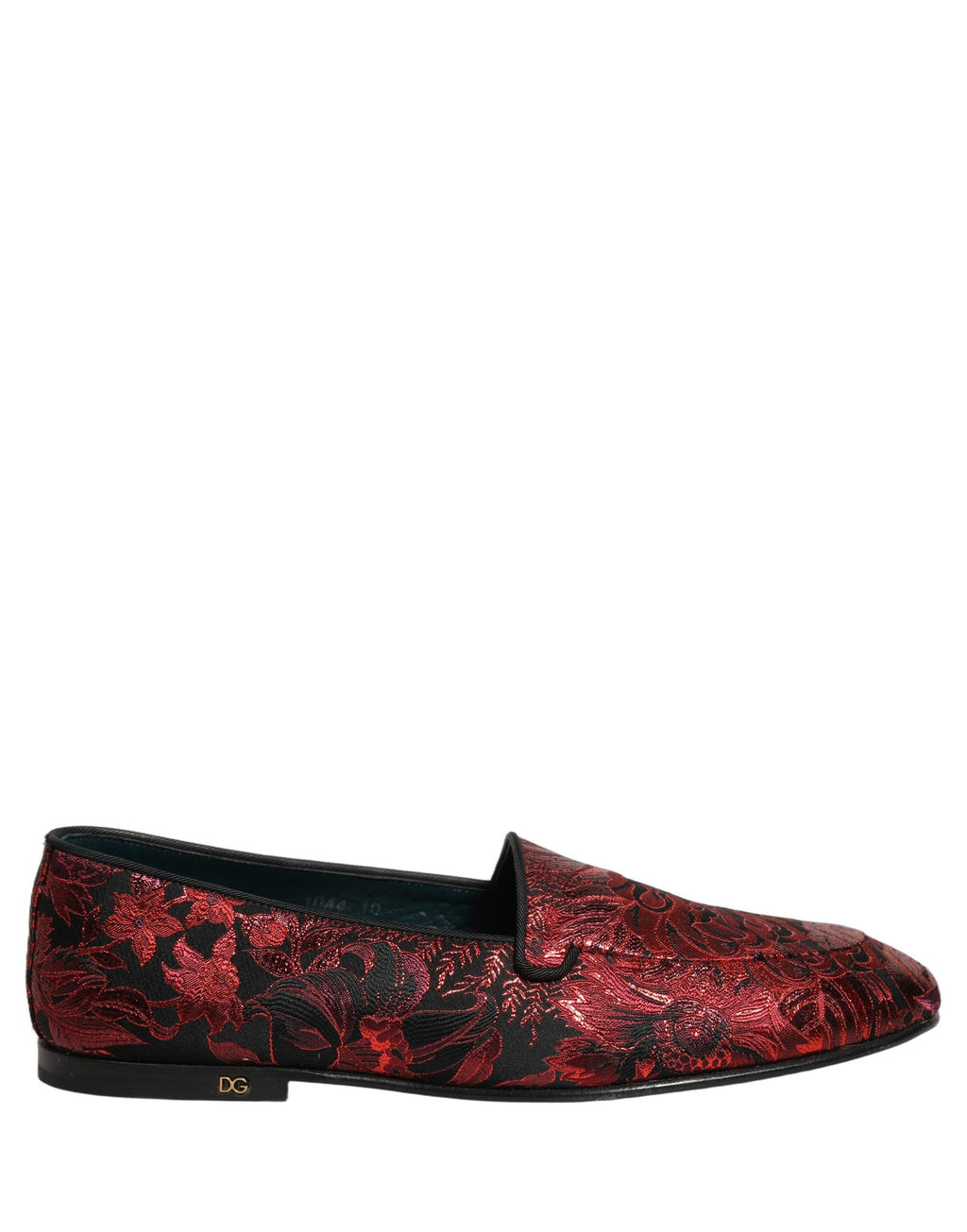 Chaussures mocassins Dolce & Gabbana en jacquard floral rouge, style slip-on, avec détails élégants et finition raffinée.