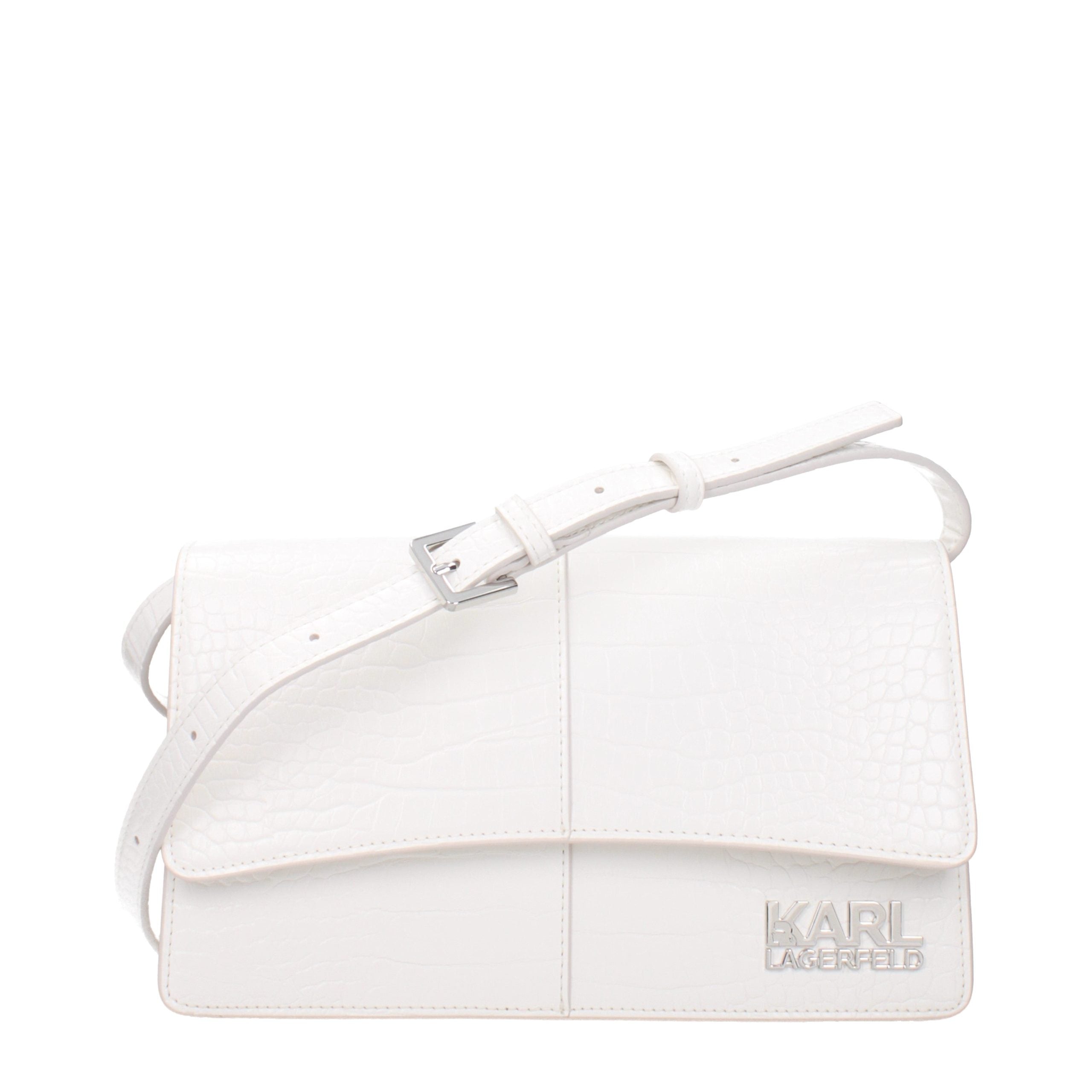 Sac à bandoulière en polyéthylène blanc de Karl Lagerfeld avec logo et design élégant, vue de face.
