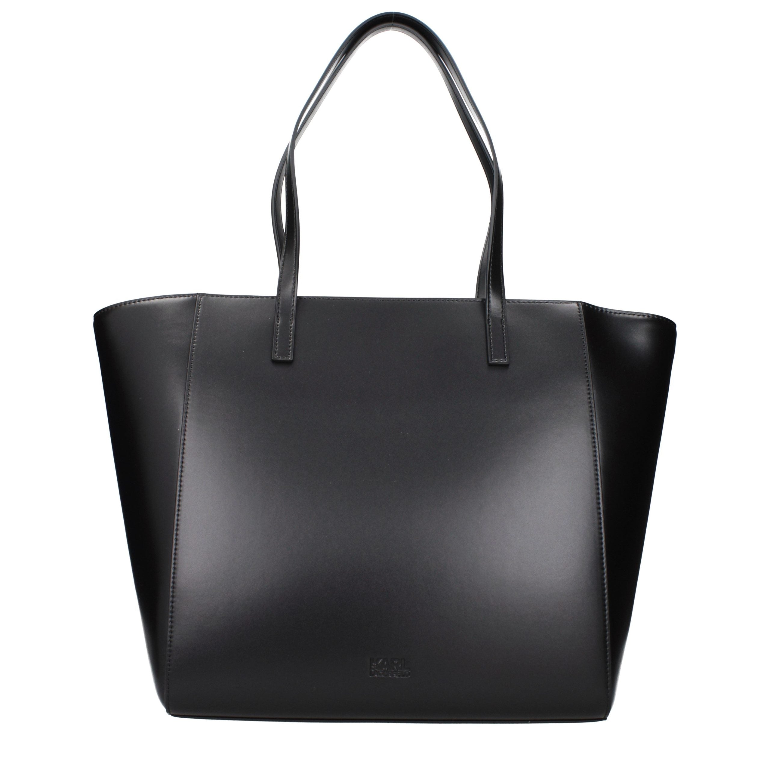Sac à main Karl Lagerfeld en polyéthylène noir avec bandoulière, vue de face, pour femmes, style élégant et moderne.