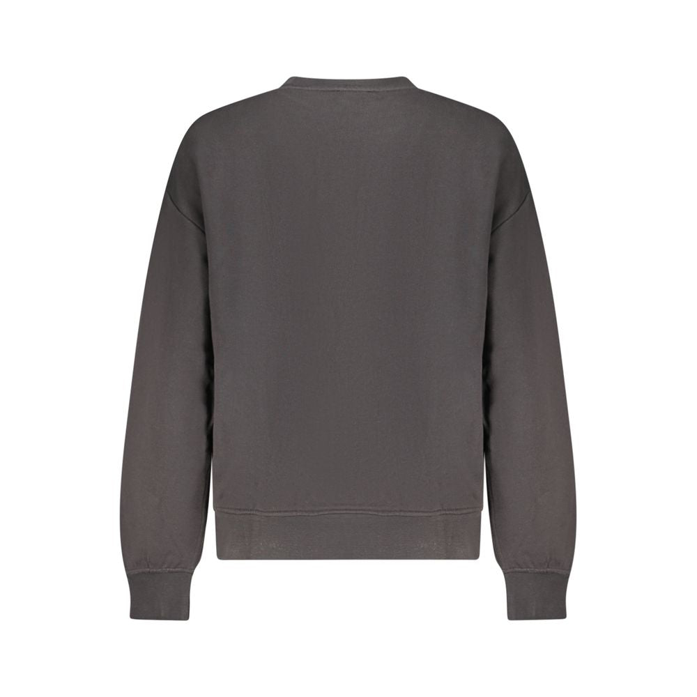 Sweat-shirt femme en coton noir de Calvin Klein avec logo blanc, style décontracté et confortable, porté sur un fond neutre.