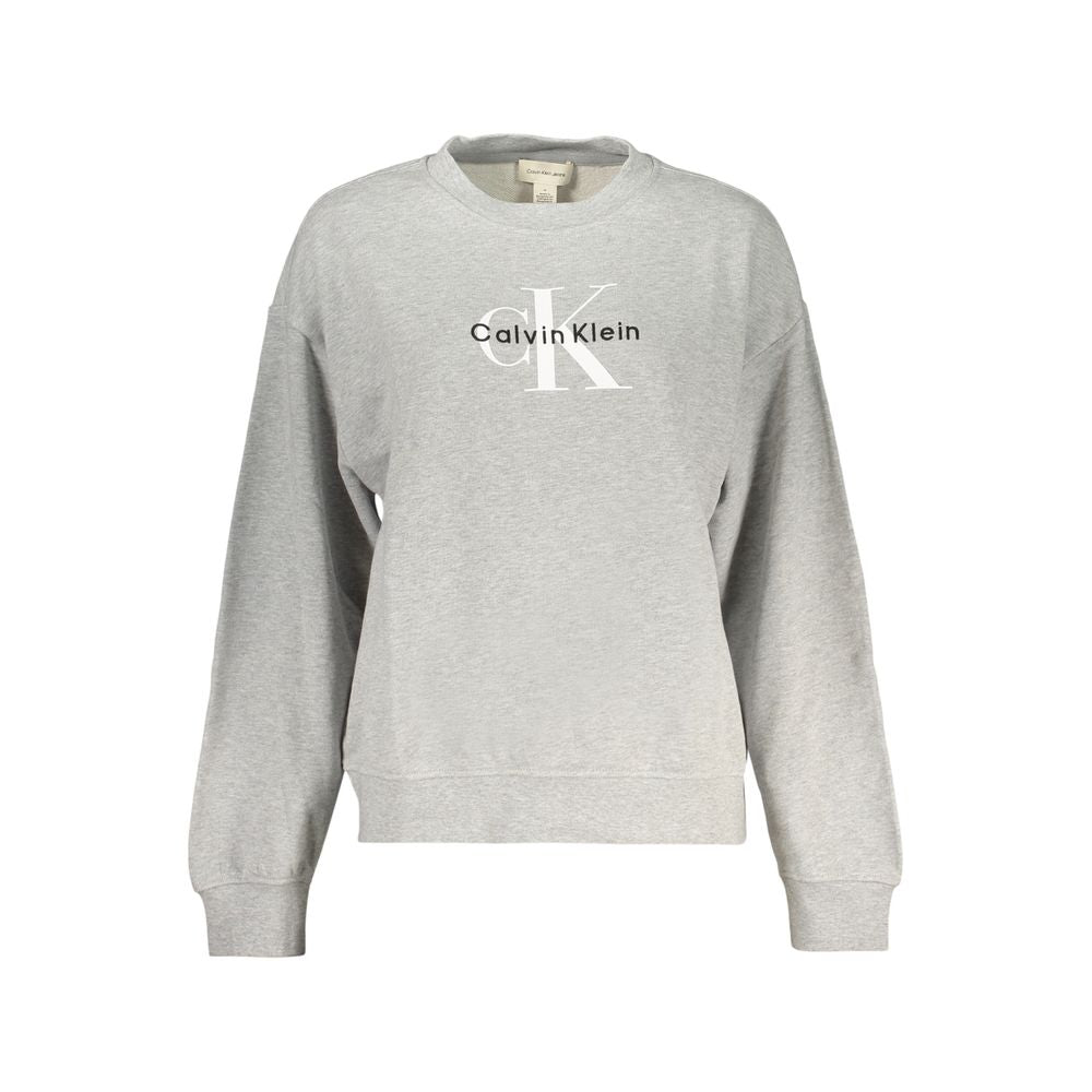 Sweat-shirt gris en coton pour femme de Calvin Klein, vue de face, doux et confortable, avec logo discret sur la poitrine.