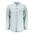Chemise homme en coton Calvin Klein Azzurro, élégante et classique, avec col et manches longues, vue de face.