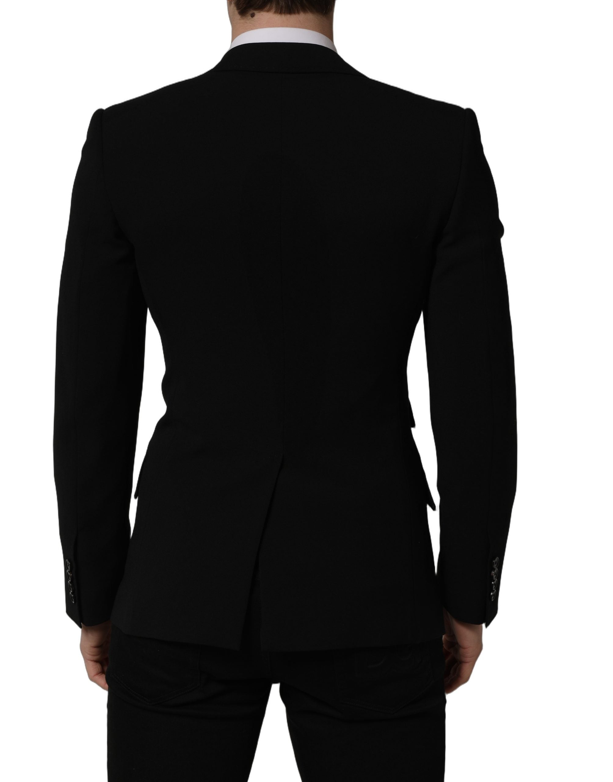 Blazer pour homme en laine noire, Dolce & Gabbana, coupe simple à un bouton, style élégant et classique.
