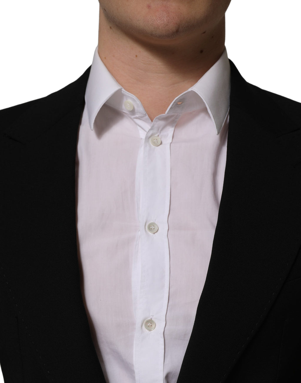 Veste blazer pour homme de Dolce & Gabbana en laine noire, coupe simple à un bouton, style élégant et classique.