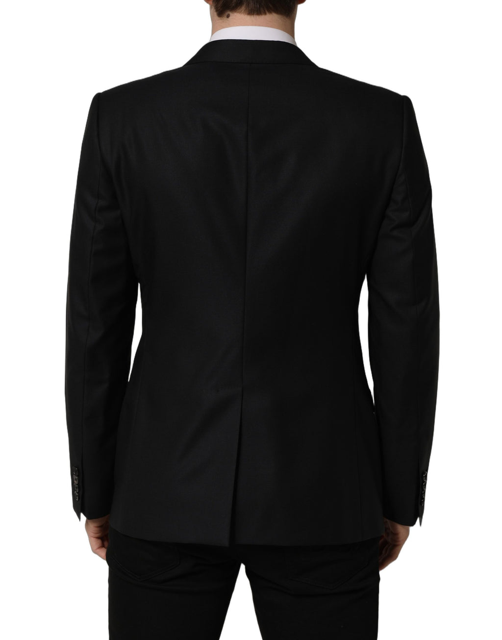 Blazer homme noir en laine Dolce & Gabbana, à double boutonnage, élégance classique et style sophistiqué.