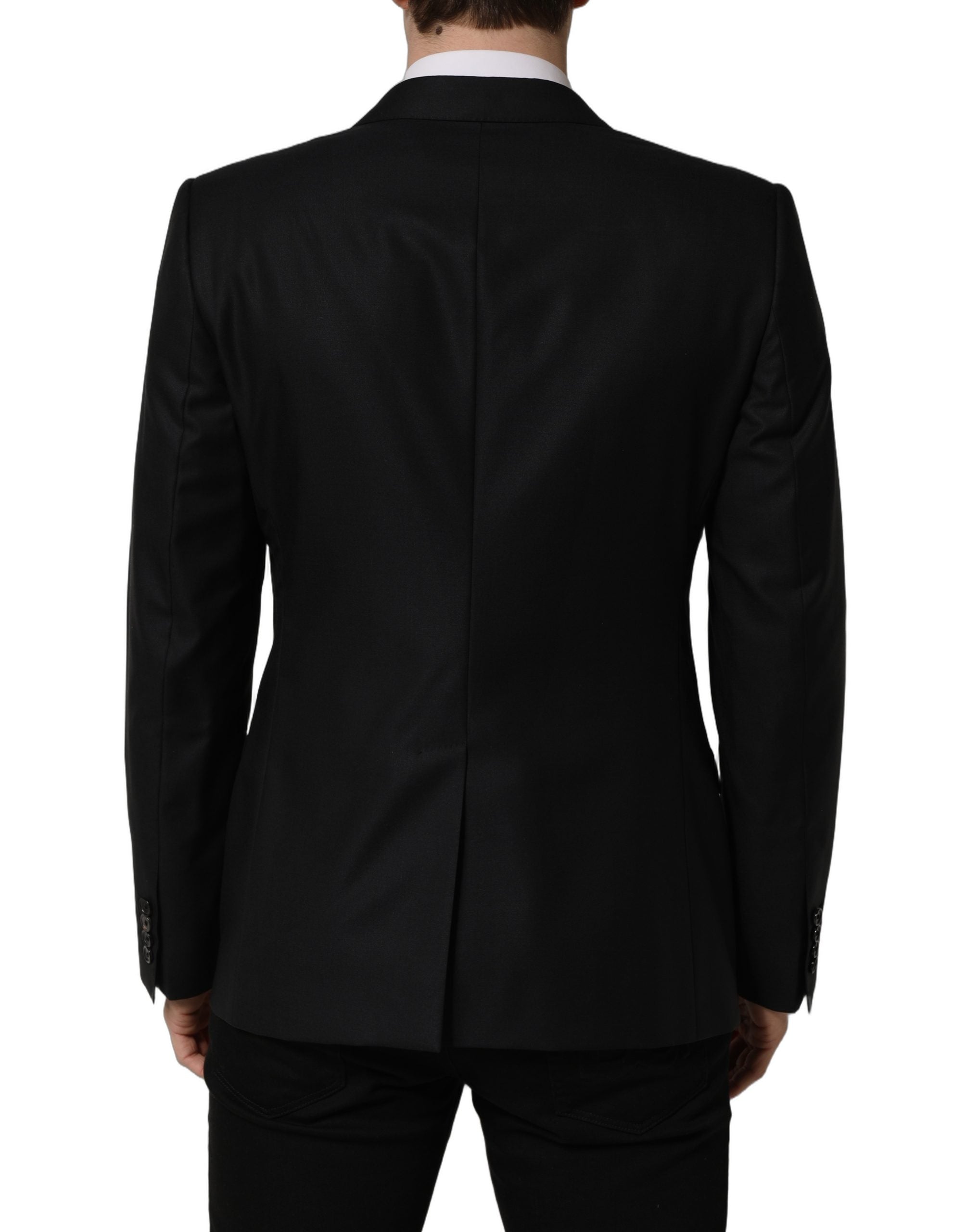 Blazer homme noir en laine Dolce & Gabbana, à double boutonnage, élégance classique et style sophistiqué.
