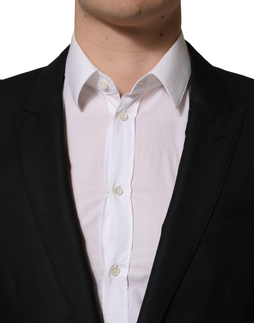 Blazer pour homme en laine noire Dolce & Gabbana, coupe simple boutonnage croisé, style élégant et sophistiqué.