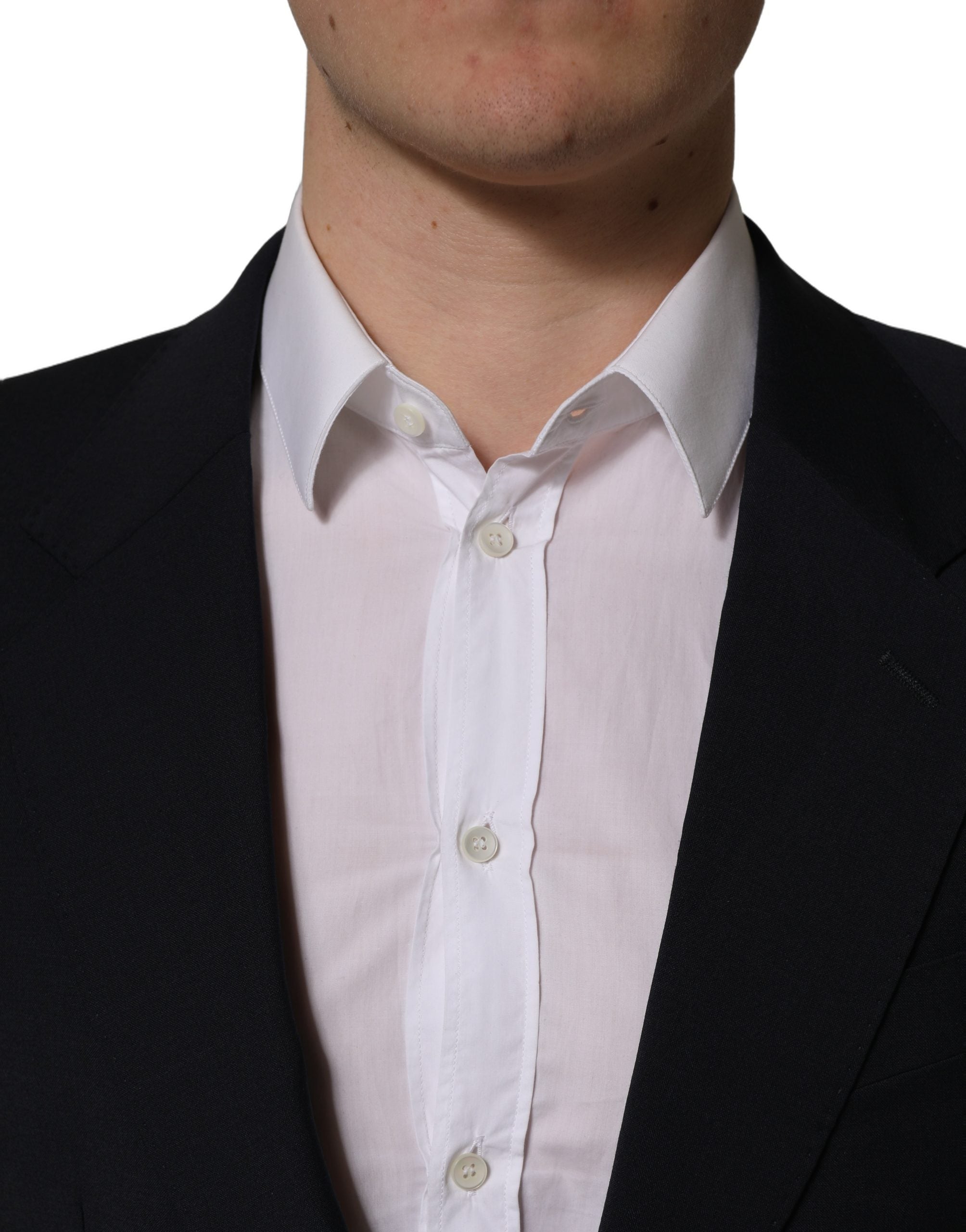 Veste blazer homme en laine noire Dolce & Gabbana, à simple boutonnage, élégante et cintrée, vue de face.