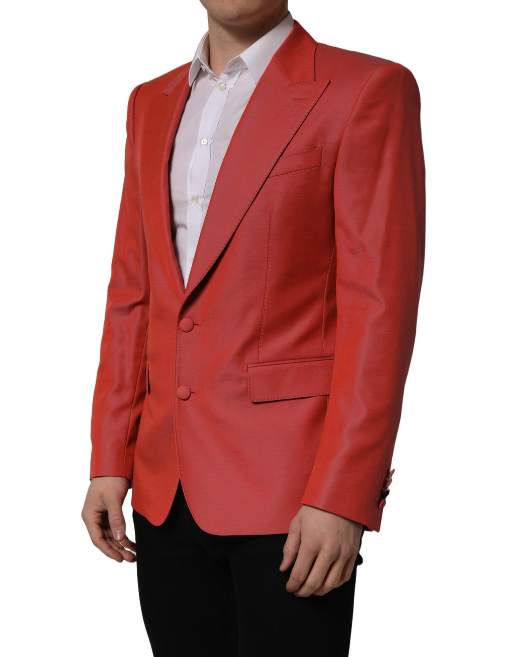 Veste blazer pour homme Dolce & Gabbana en laine rouge, à simple boutonnage, élégante et élégante.