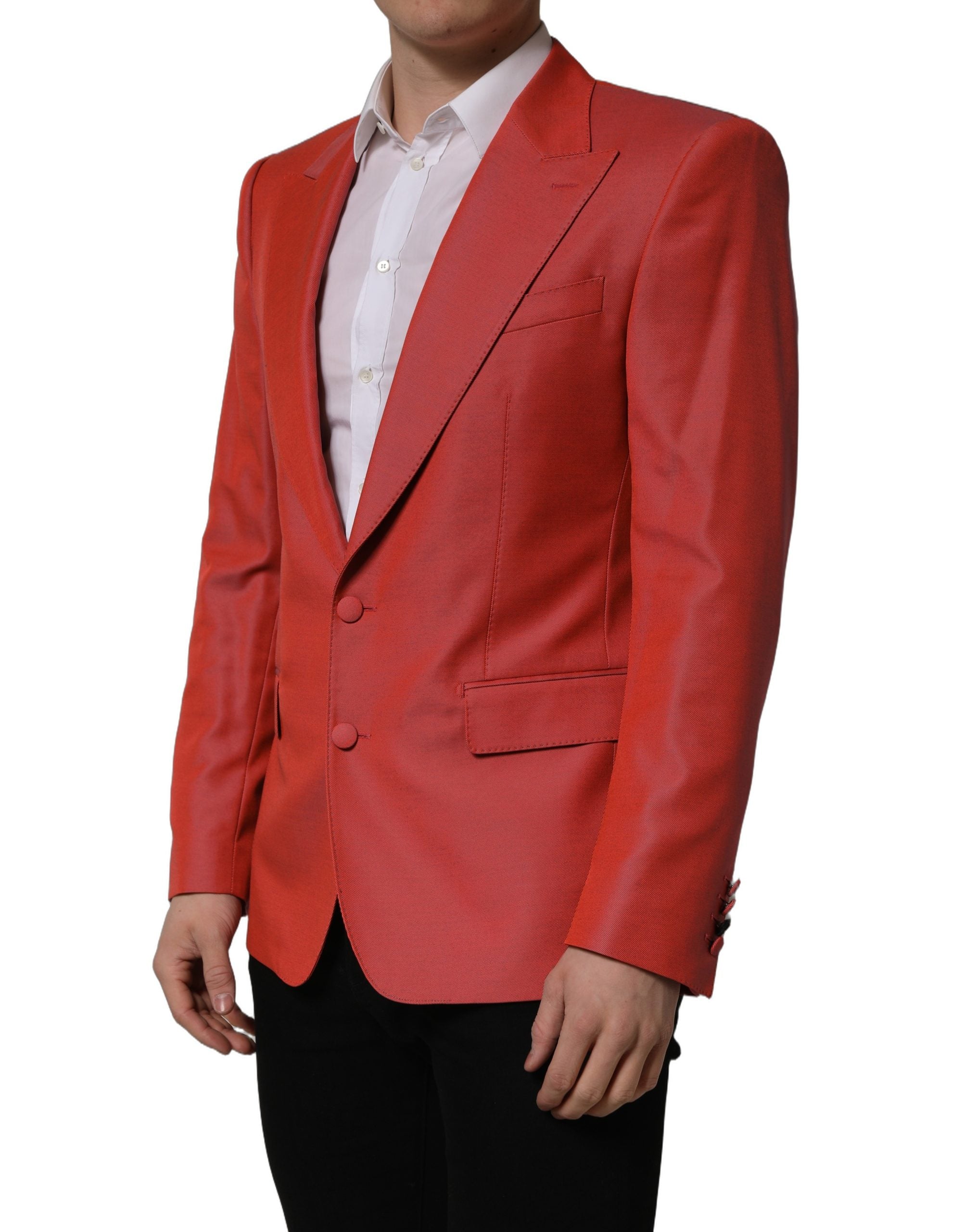 Veste blazer pour homme Dolce & Gabbana en laine rouge, à simple boutonnage, élégante et élégante.