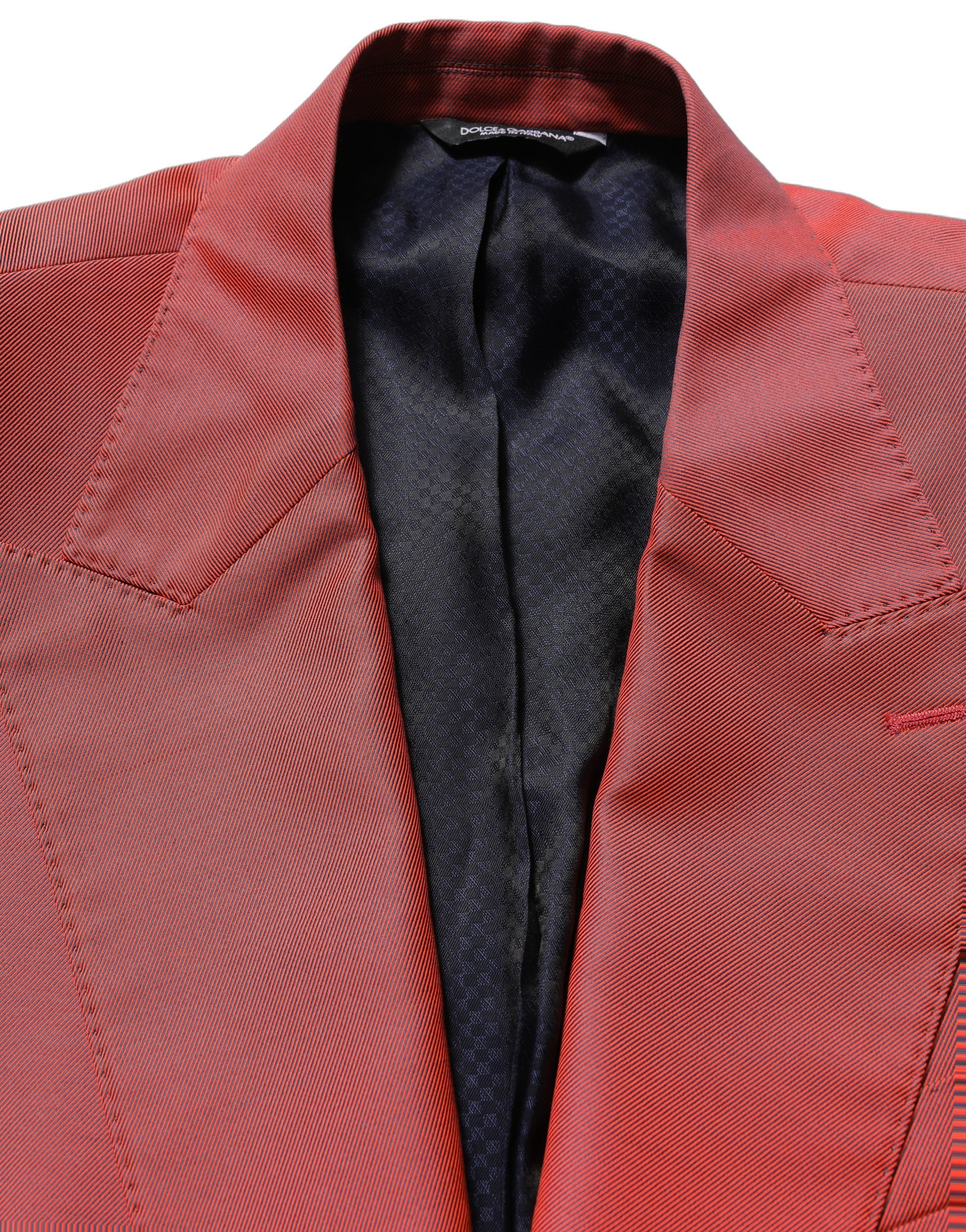 Veste blazer pour hommes en laine rouge Dolce & Gabbana, coupe simple boutonnage croisé, style élégant et sophistiqué.