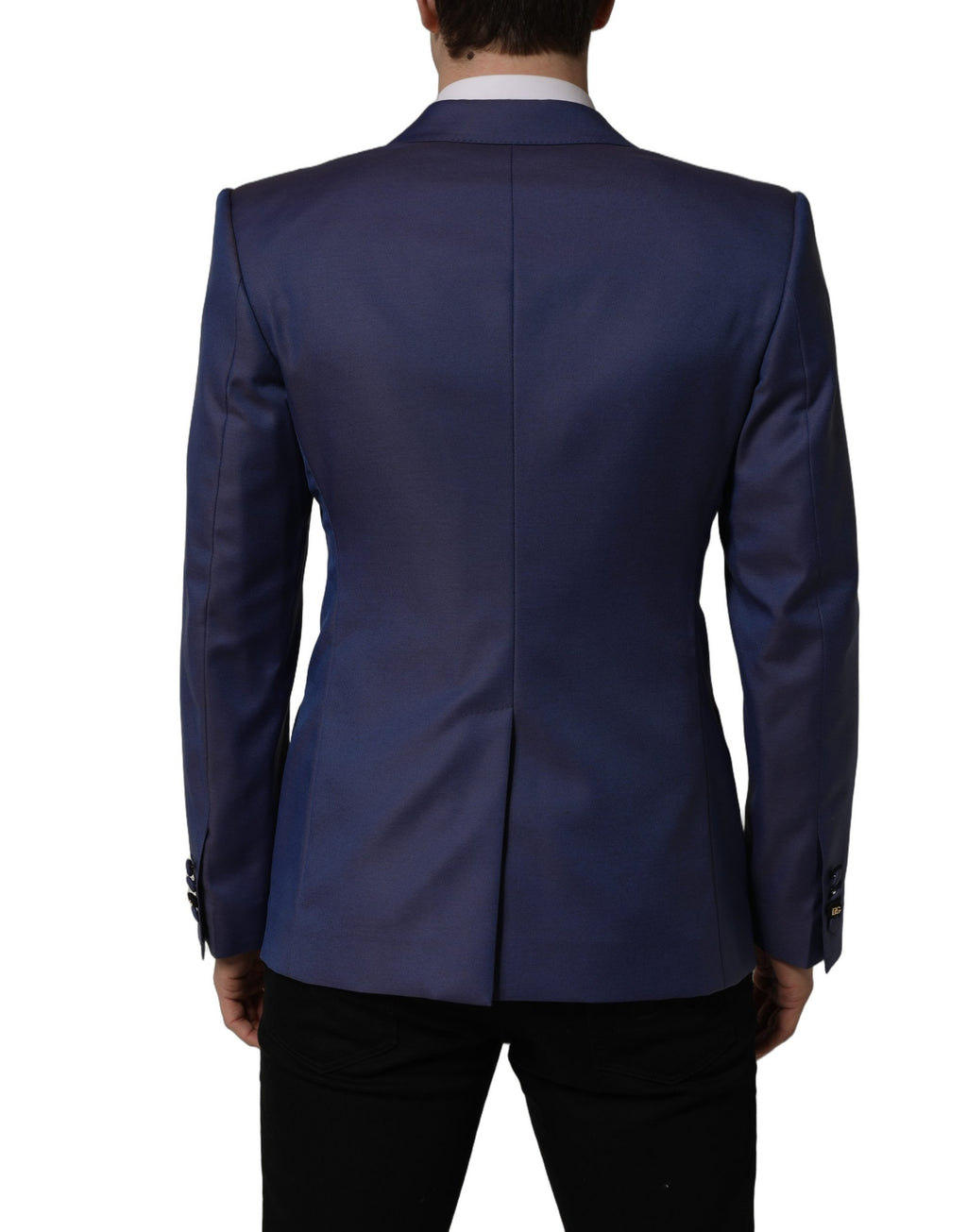 Blazer homme en laine bleue à double boutonnage de Dolce & Gabbana, veste élégante avec revers classiques.