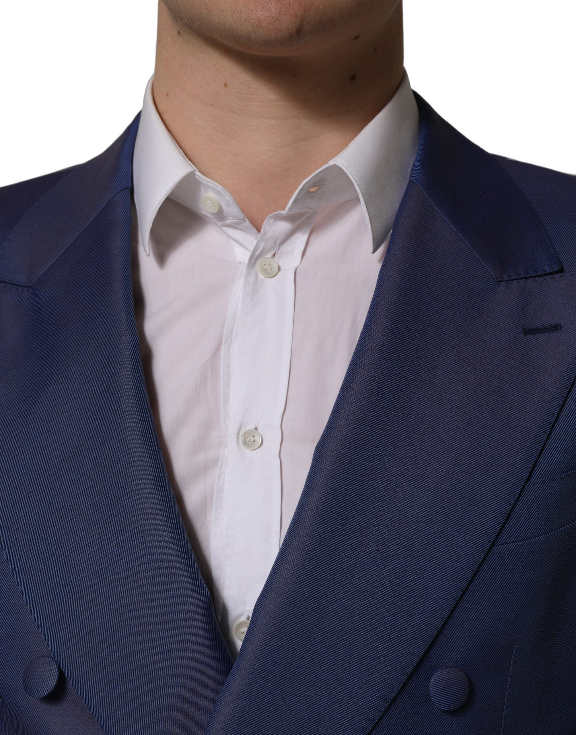 Veste blazer pour homme Dolce & Gabbana en laine bleue à double boutonnage, élégante et sophistiquée.