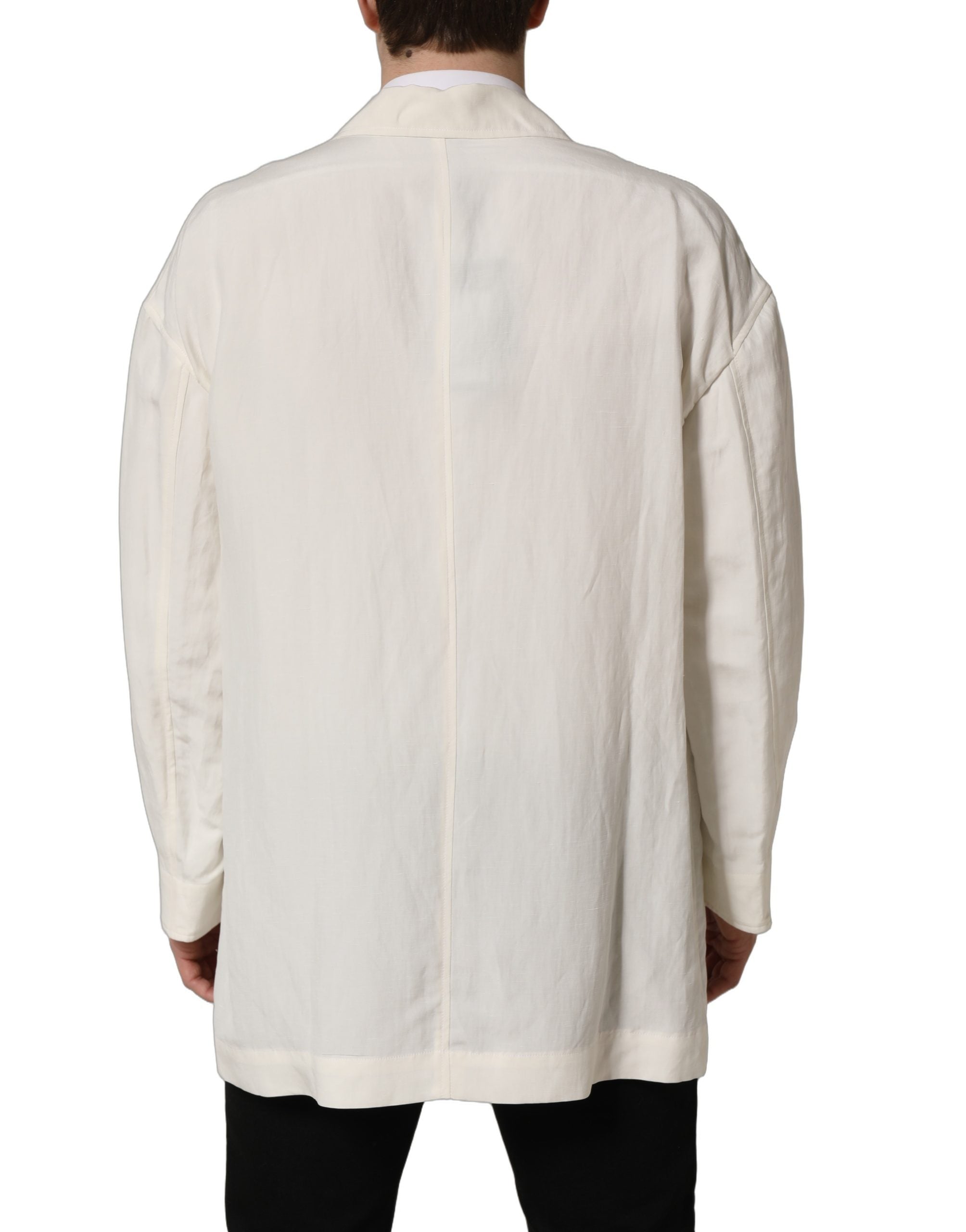 Veste blazer simple en lin blanc cassé Dolce & Gabbana, coupe classique à un bouton, tissu léger et élégant.
