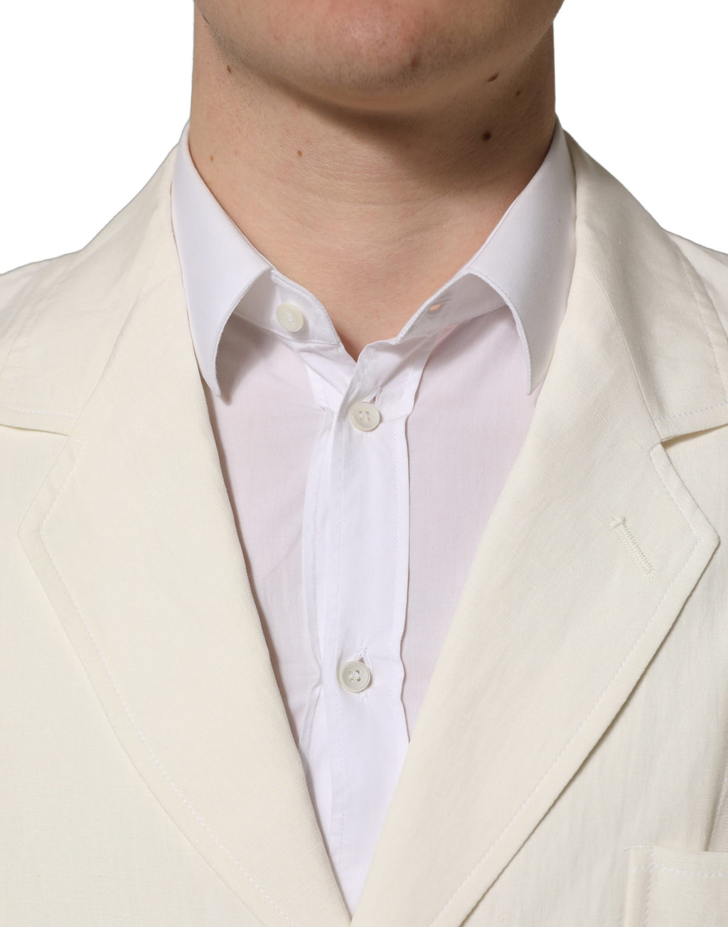 Veste blazer Dolce & Gabbana en lin blanc cassé, à simple boutonnage, élégante et sophistiquée pour homme.