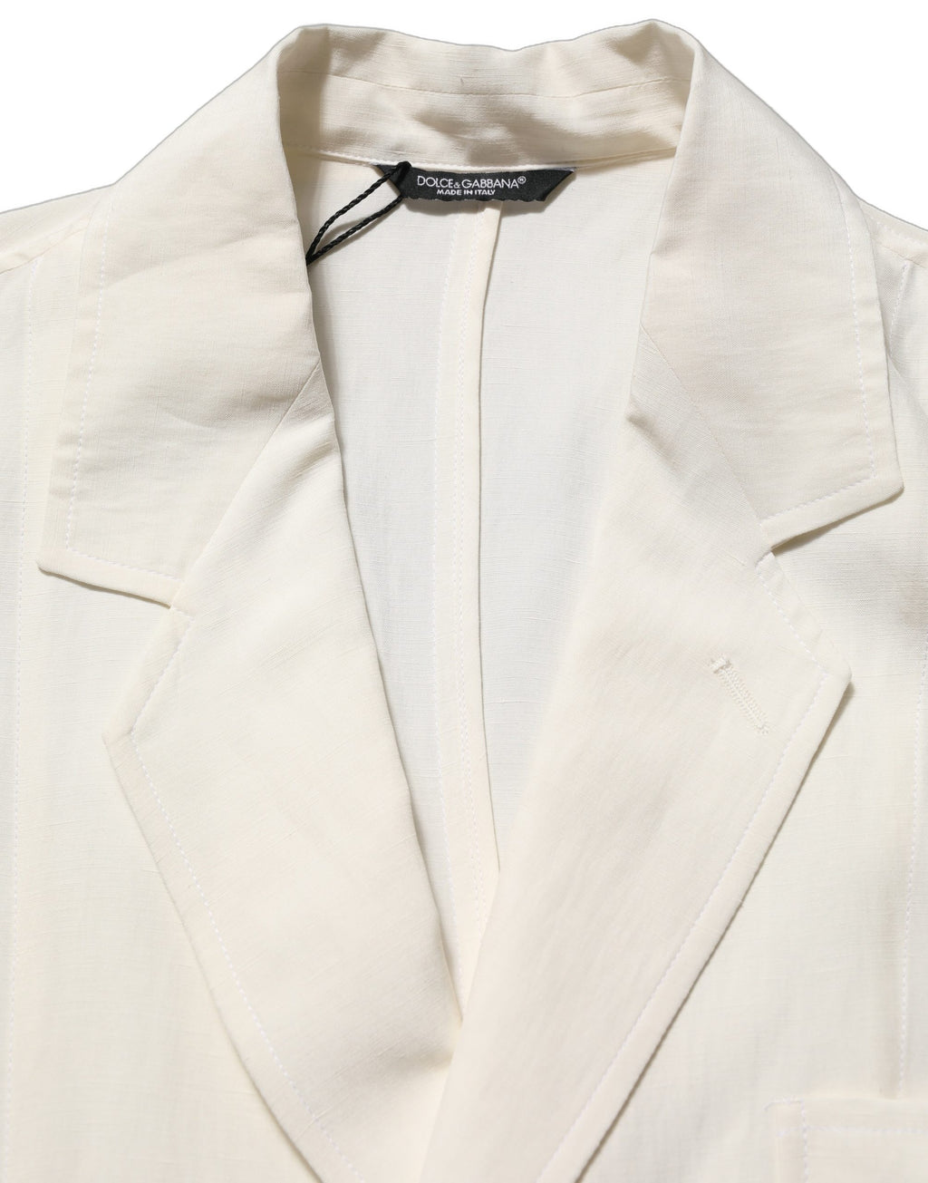 Veste blazer Dolce & Gabbana en lin blanc cassé, coupe simple à un bouton, style élégant et sophistiqué.