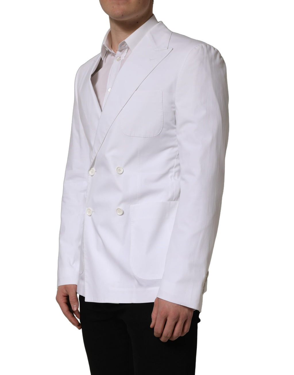 Veste blazer blanche en coton à double boutonnage de Dolce & Gabbana, veste élégante pour femme.