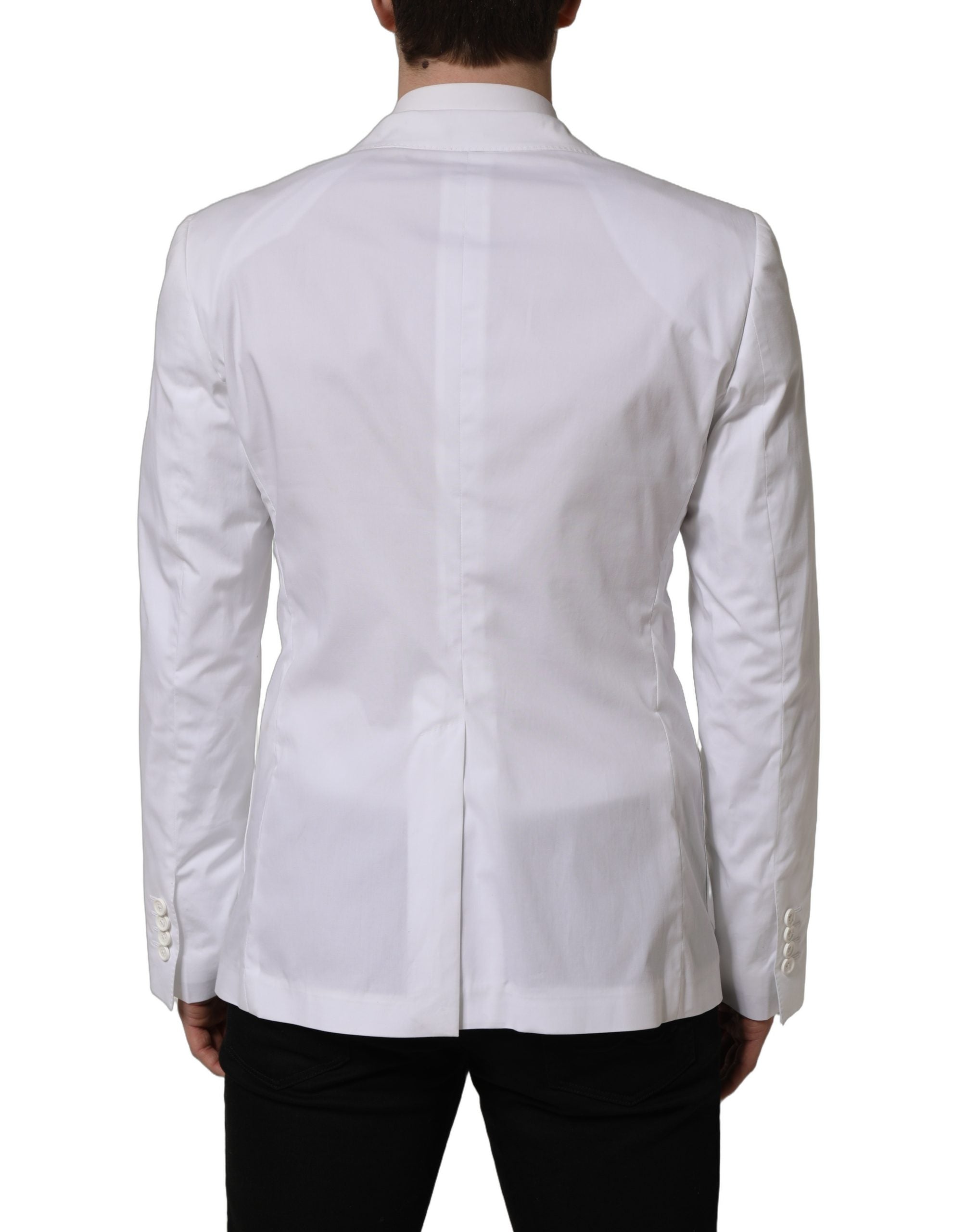 Veste blazer blanche en coton à double boutonnage de Dolce & Gabbana, élégante et sophistiquée, vue de face.