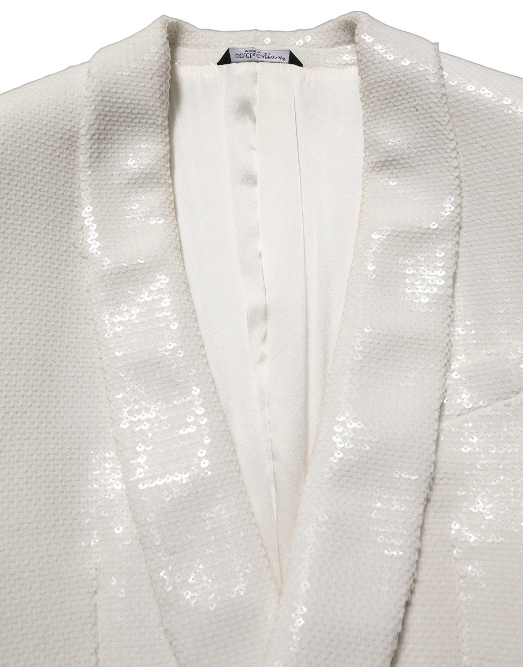 Veste blazer blanche en viscose de Dolce & Gabbana, à un bouton avec col classique et manches longues.