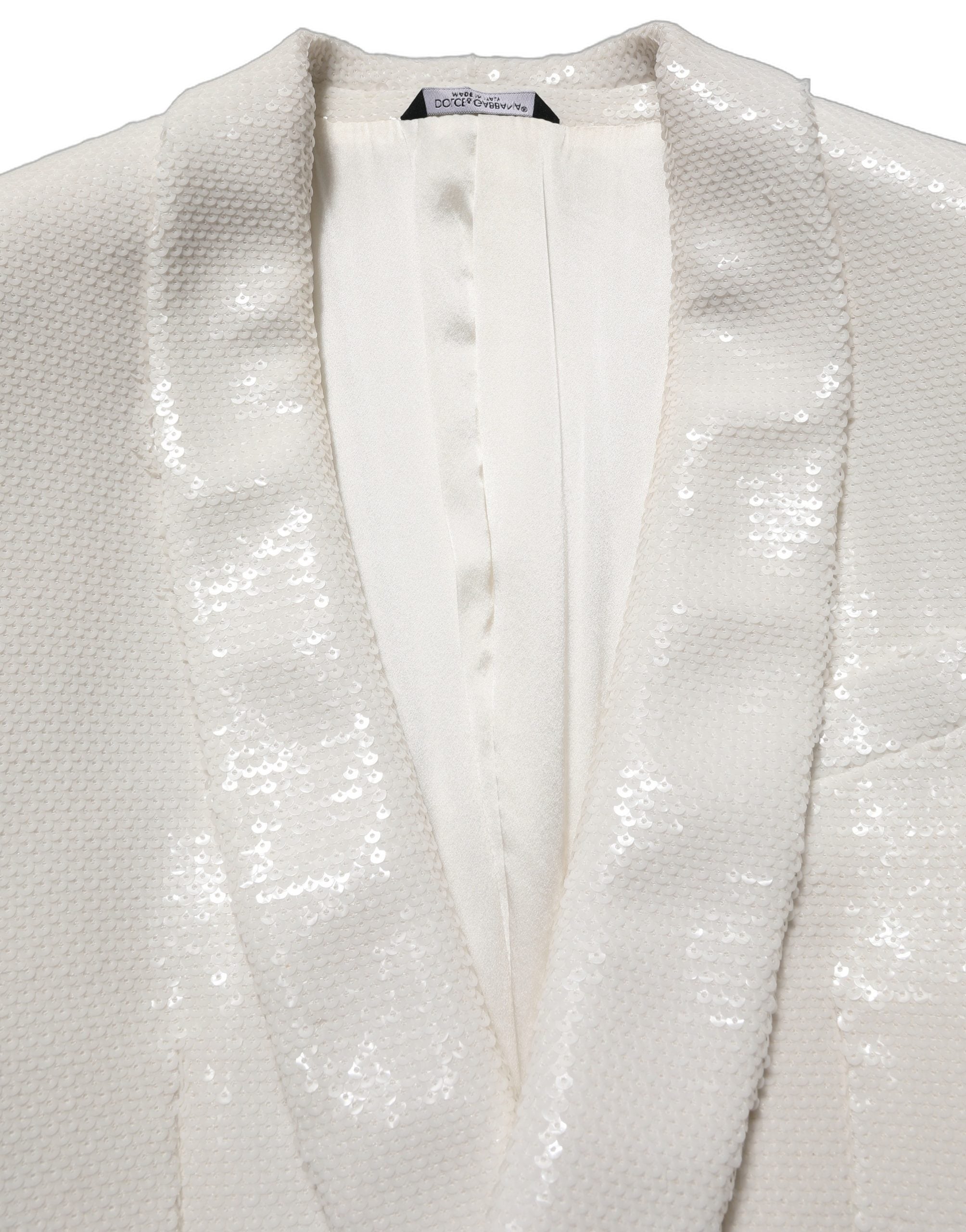 Veste blazer blanche en viscose de Dolce & Gabbana, à un bouton avec col classique et manches longues.