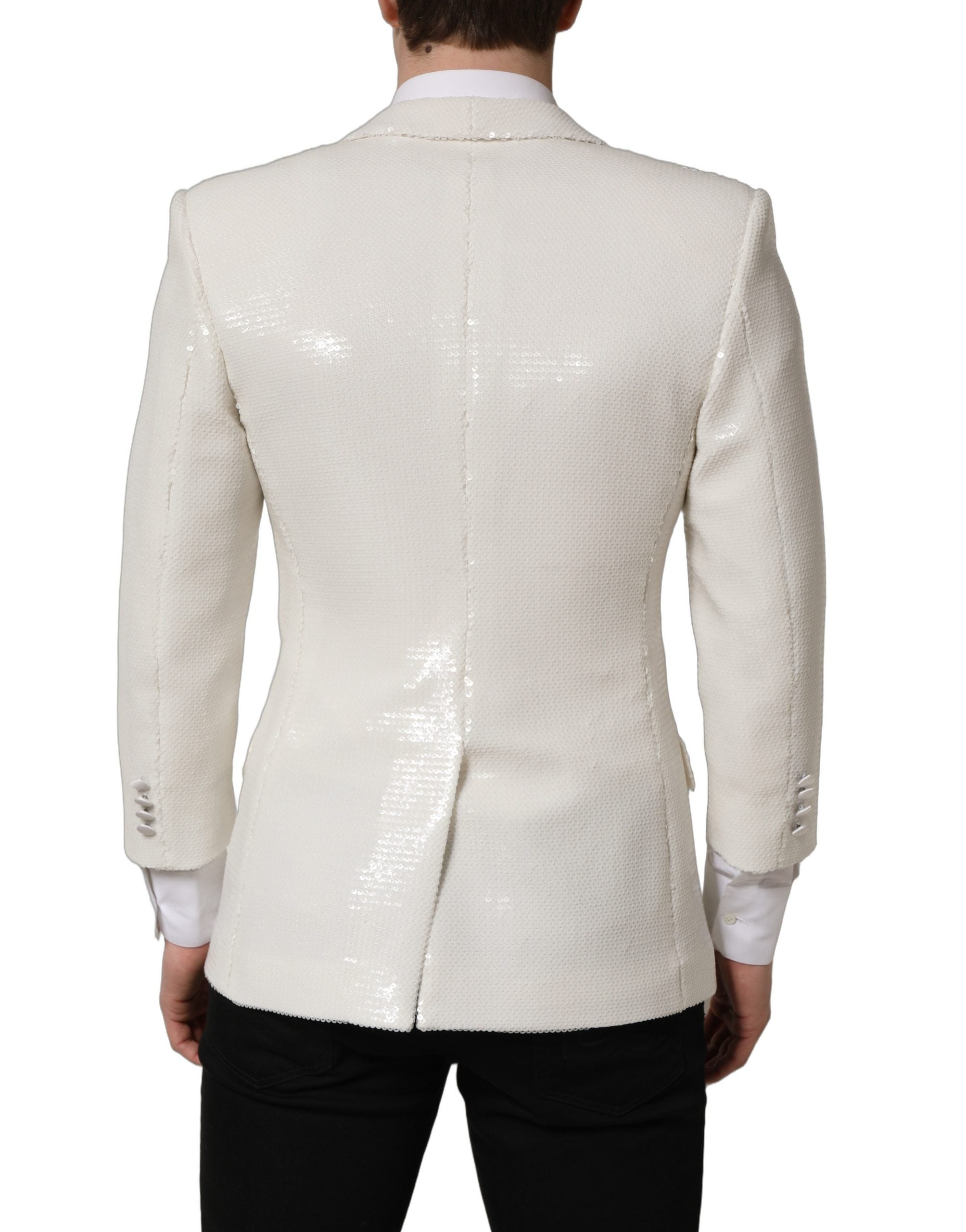 Veste blazer blanche en viscose de Dolce & Gabbana, à double boutonnage, style élégant et moderne.
