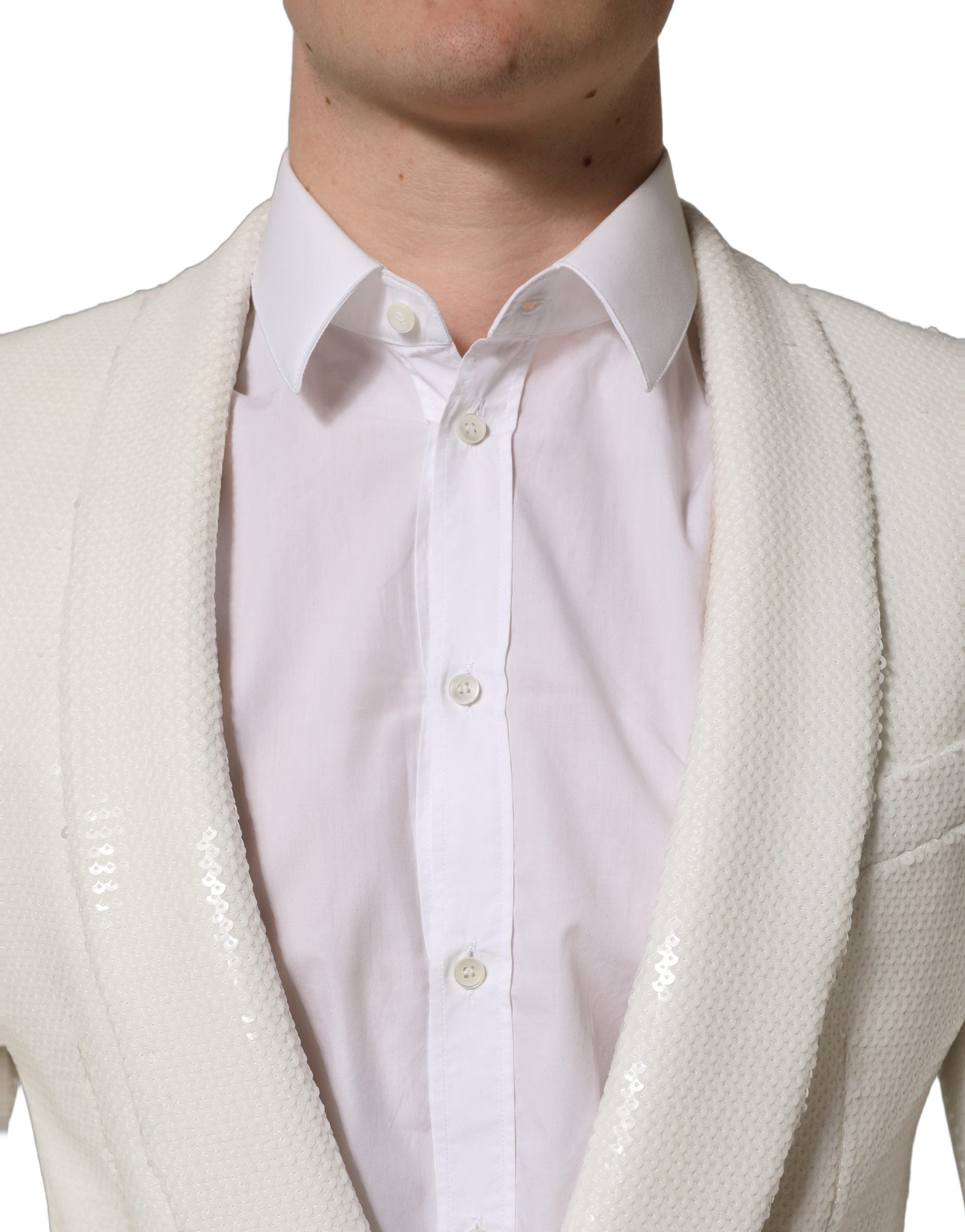 Veste blazer Dolce & Gabbana en viscose blanche, à boutonnage simple, élégante et ajustée.